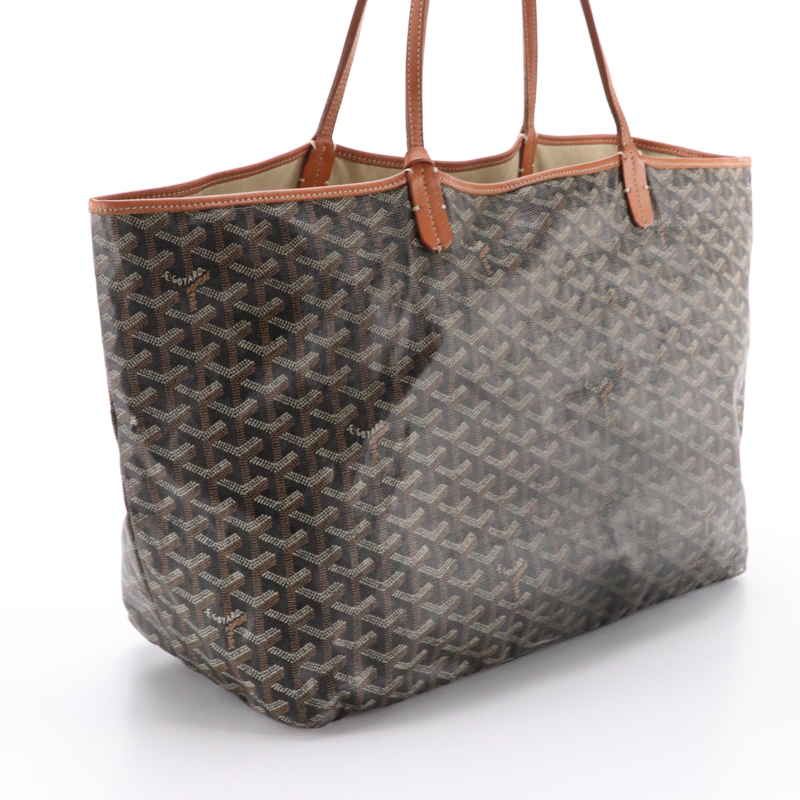 Goyard Saint Louis GM Tote Bag and Pouch in Black & Tan Goyardine Canvas