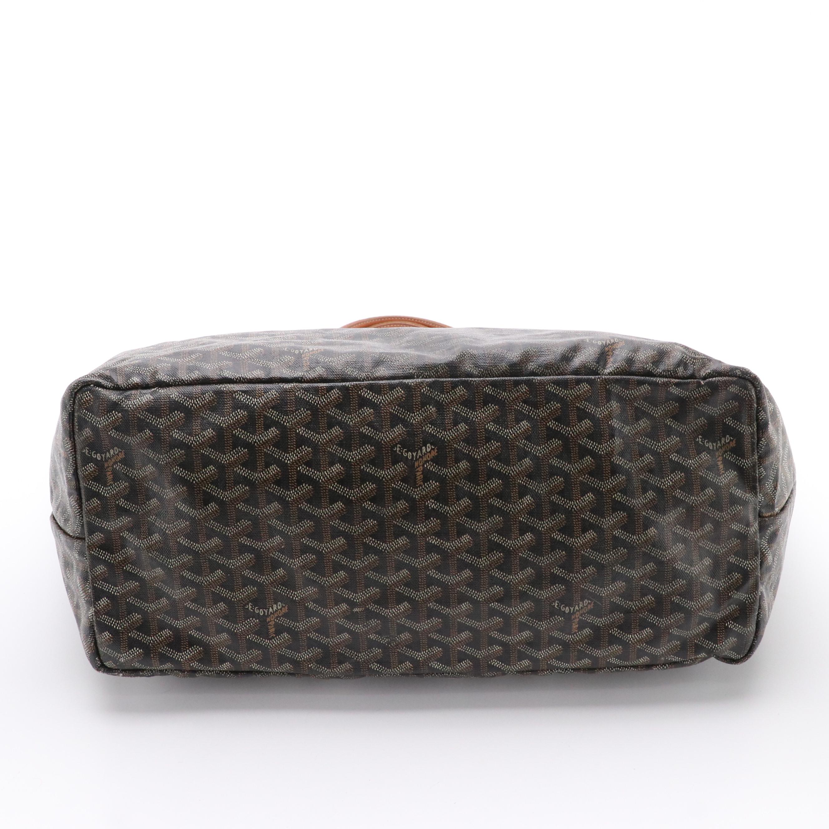 Goyard Saint Louis GM Tote Bag and Pouch in Black & Tan Goyardine Canvas