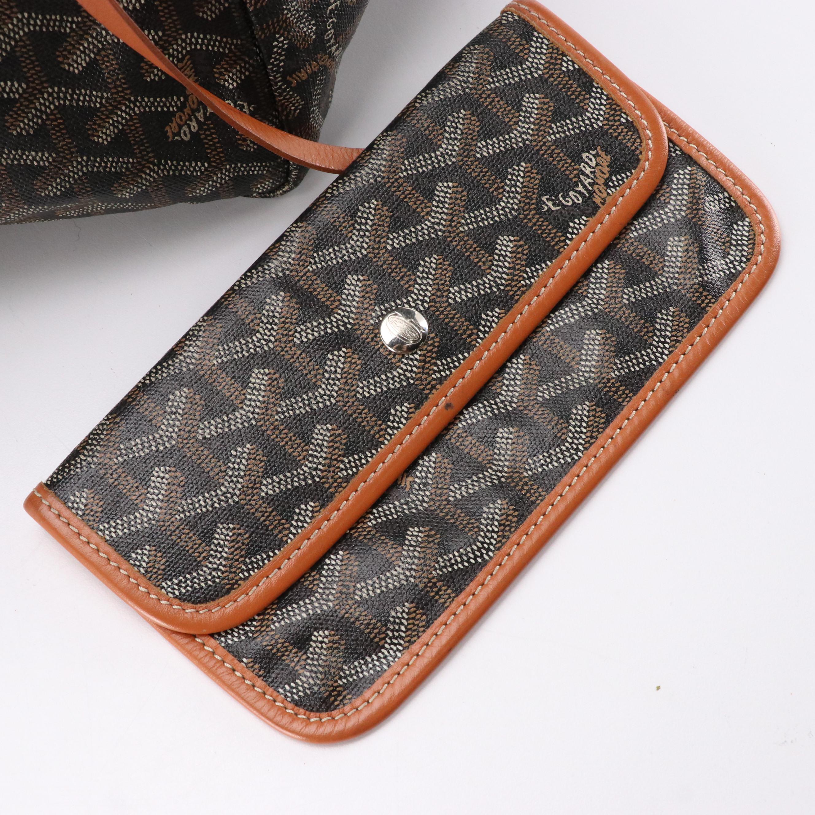 Goyard Saint Louis GM Tote Bag and Pouch in Black & Tan Goyardine Canvas