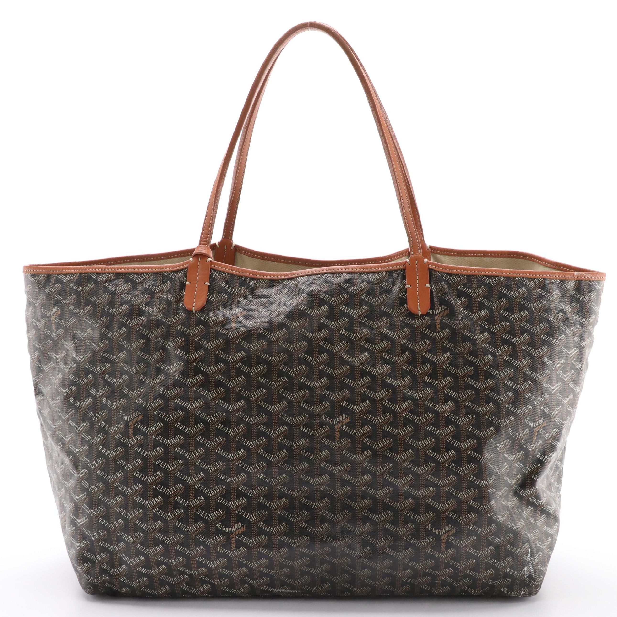 Goyard Saint Louis GM Tote Bag and Pouch in Black & Tan Goyardine Canvas
