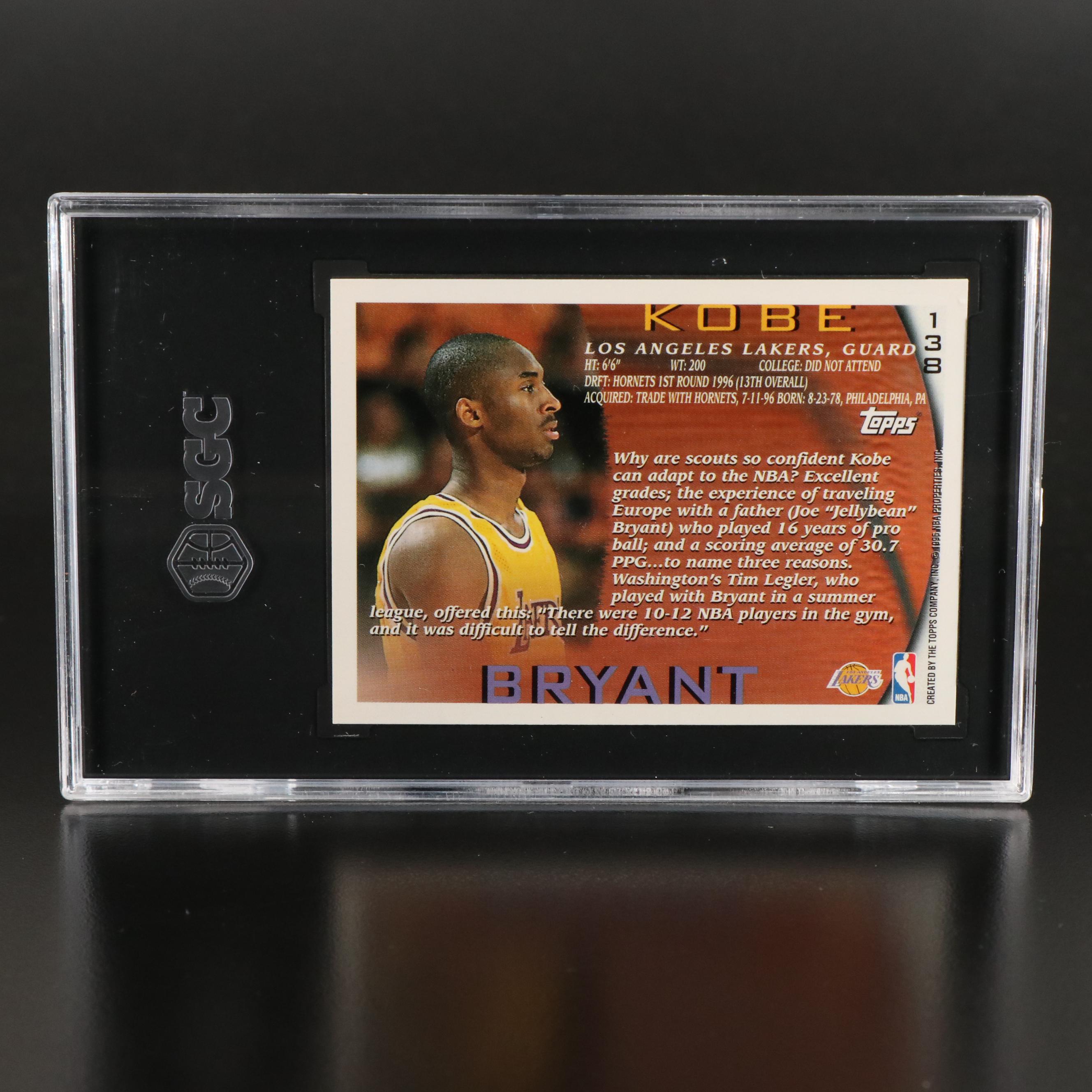 1996-97 Topps Kobe Bryant Los Angeles Lakers Rookie Card Graded SGC 9
