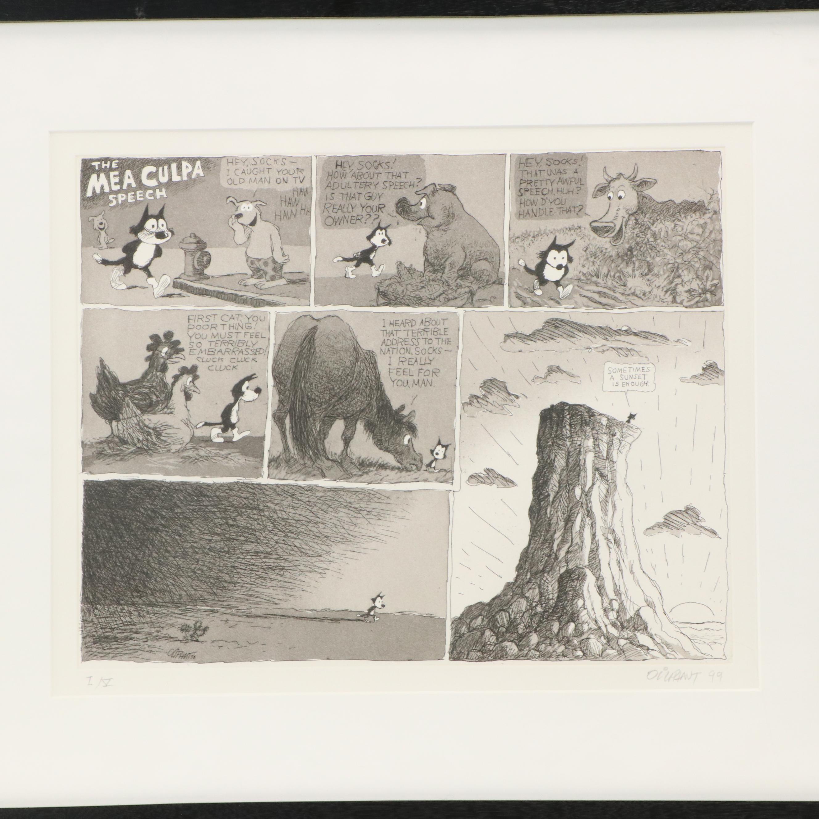 Patrick Oliphant Landfall Press Portfolio of Six Cartoon Etchings, 1999