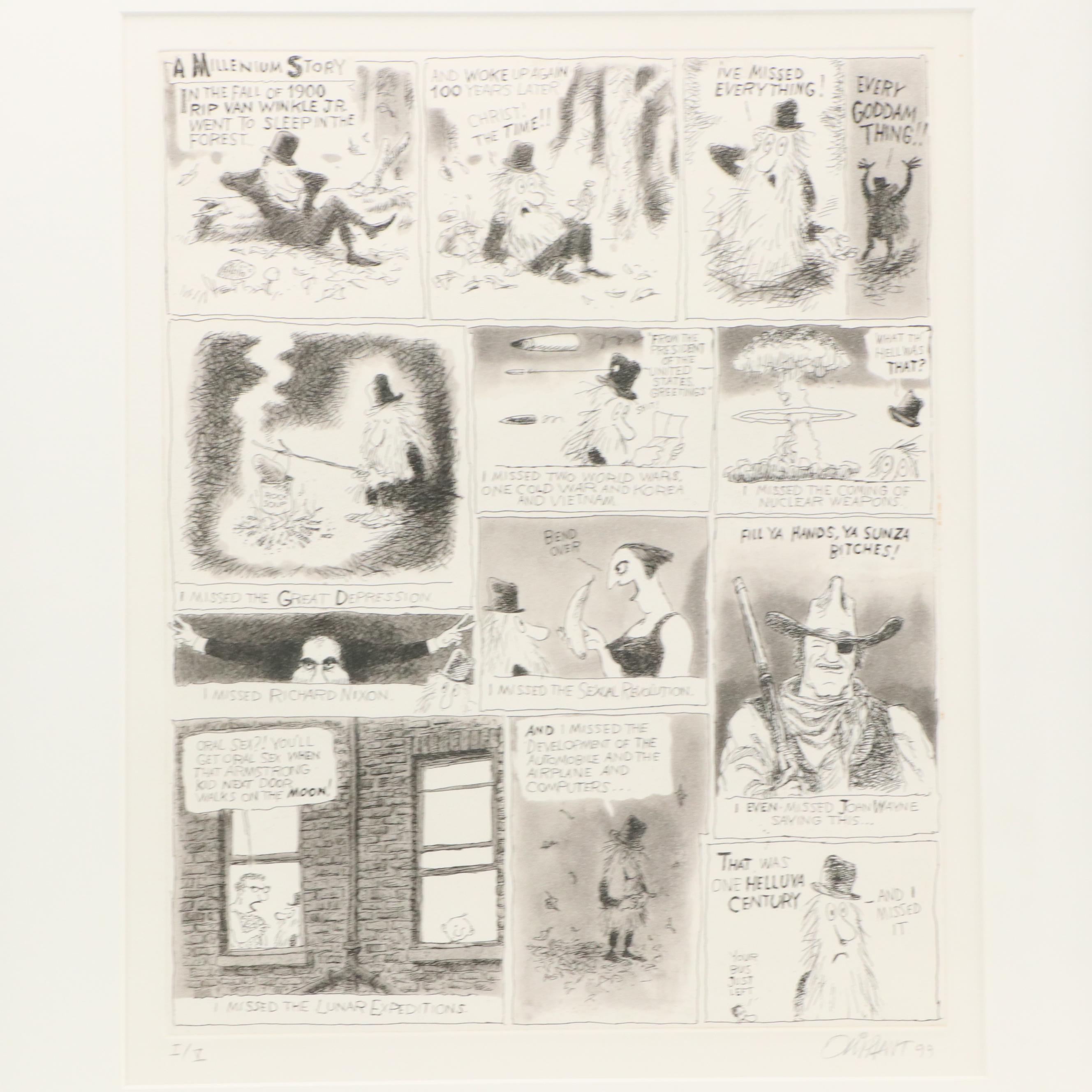 Patrick Oliphant Landfall Press Portfolio of Six Cartoon Etchings, 1999