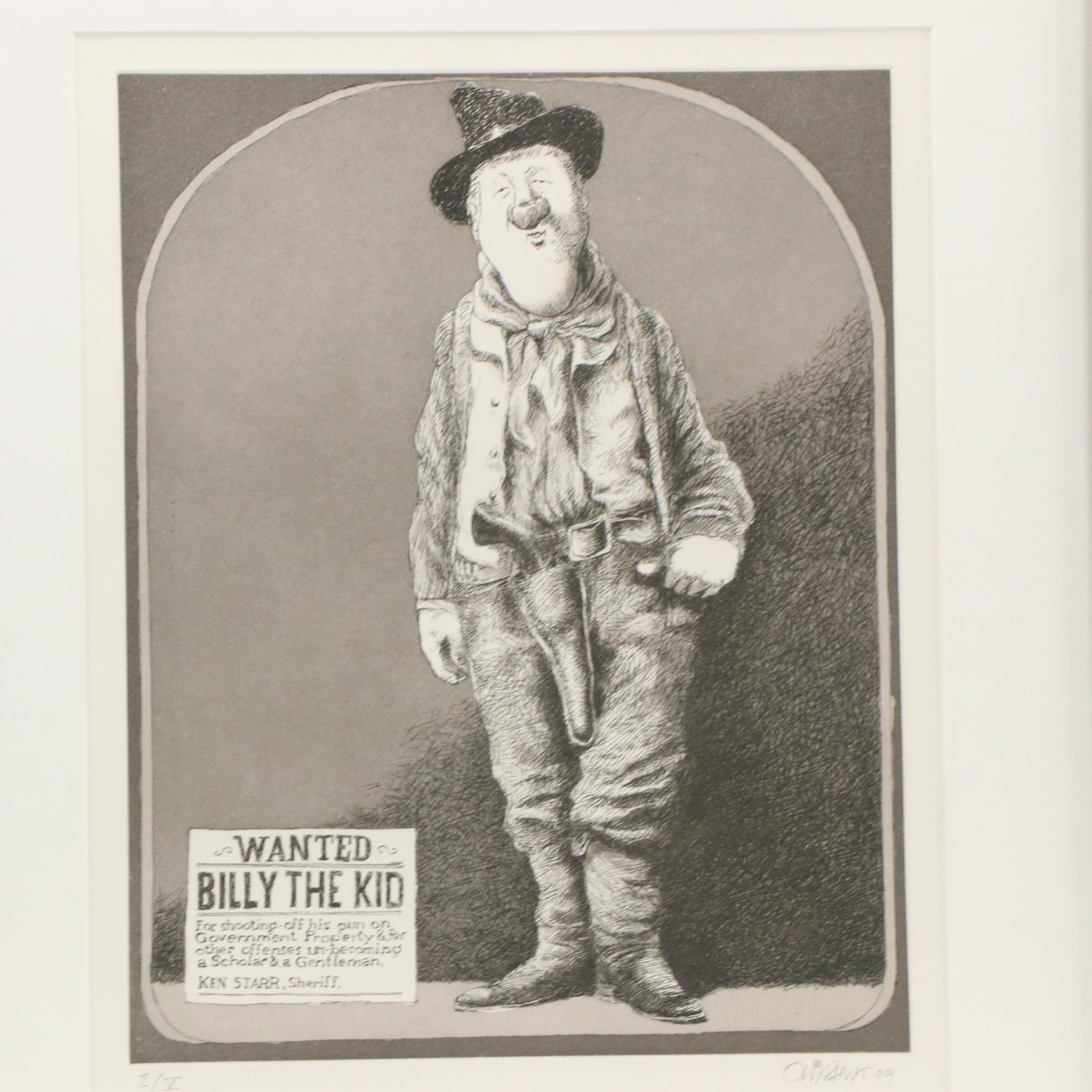 Patrick Oliphant Landfall Press Portfolio of Six Cartoon Etchings, 1999