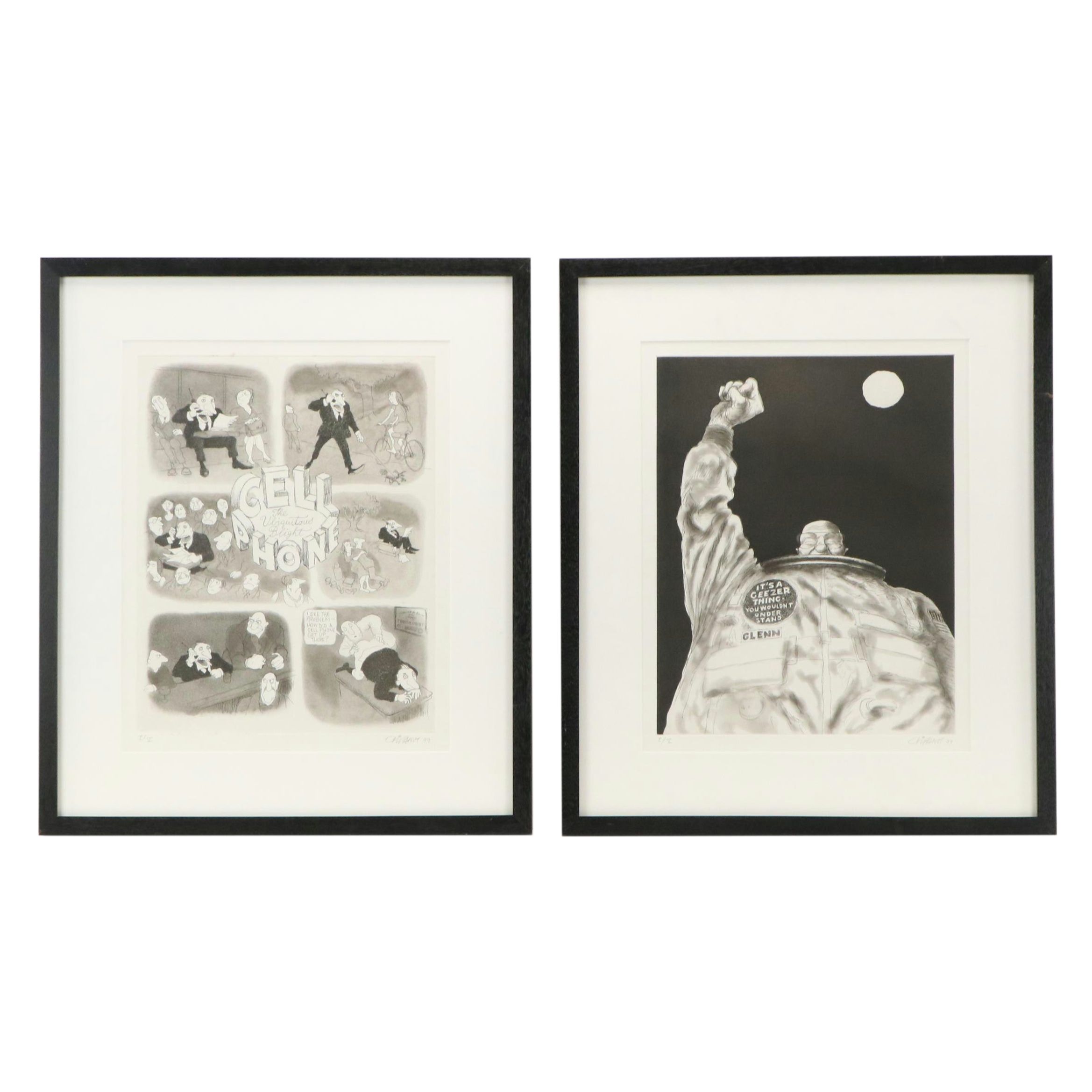 Patrick Oliphant Landfall Press Portfolio of Six Cartoon Etchings, 1999