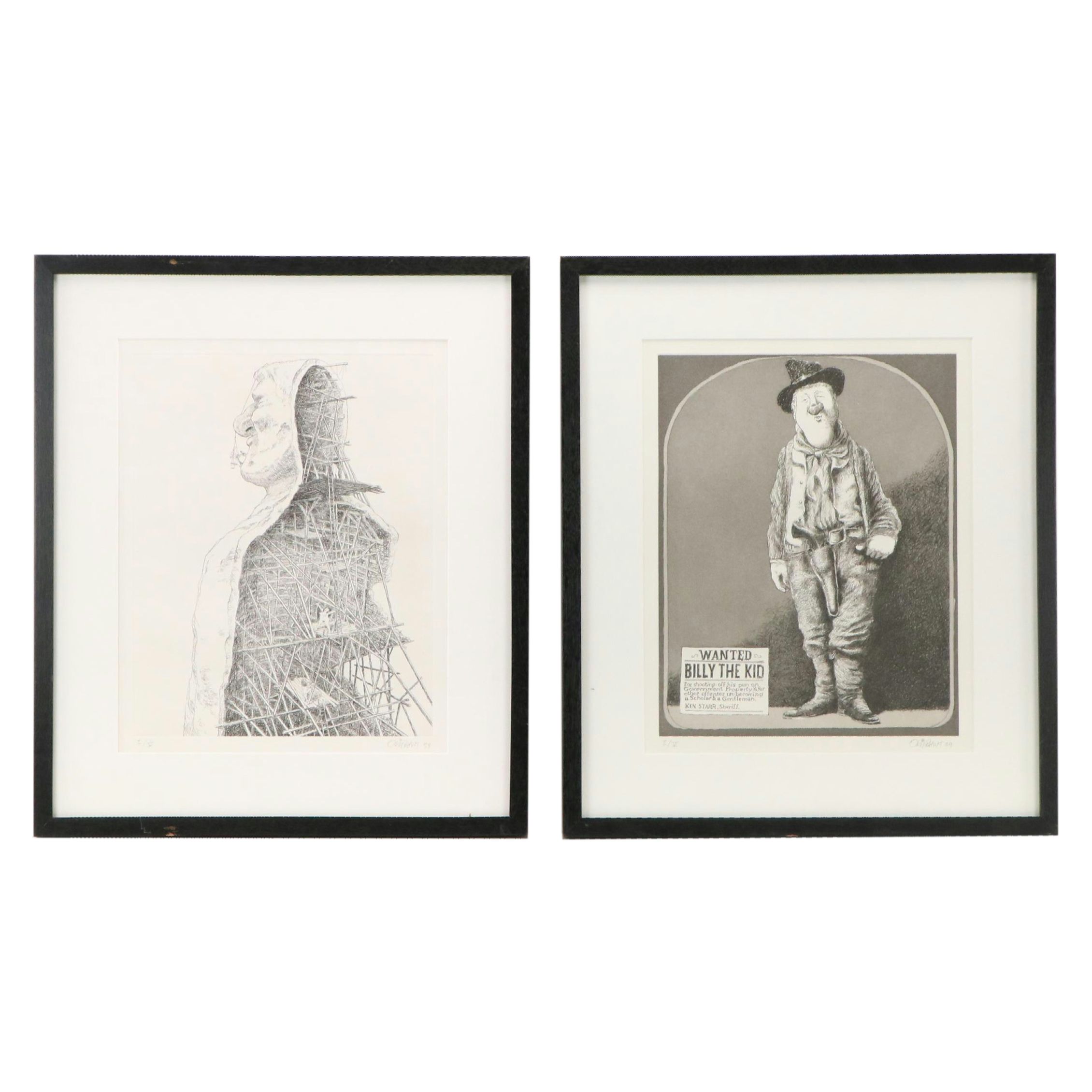 Patrick Oliphant Landfall Press Portfolio of Six Cartoon Etchings, 1999