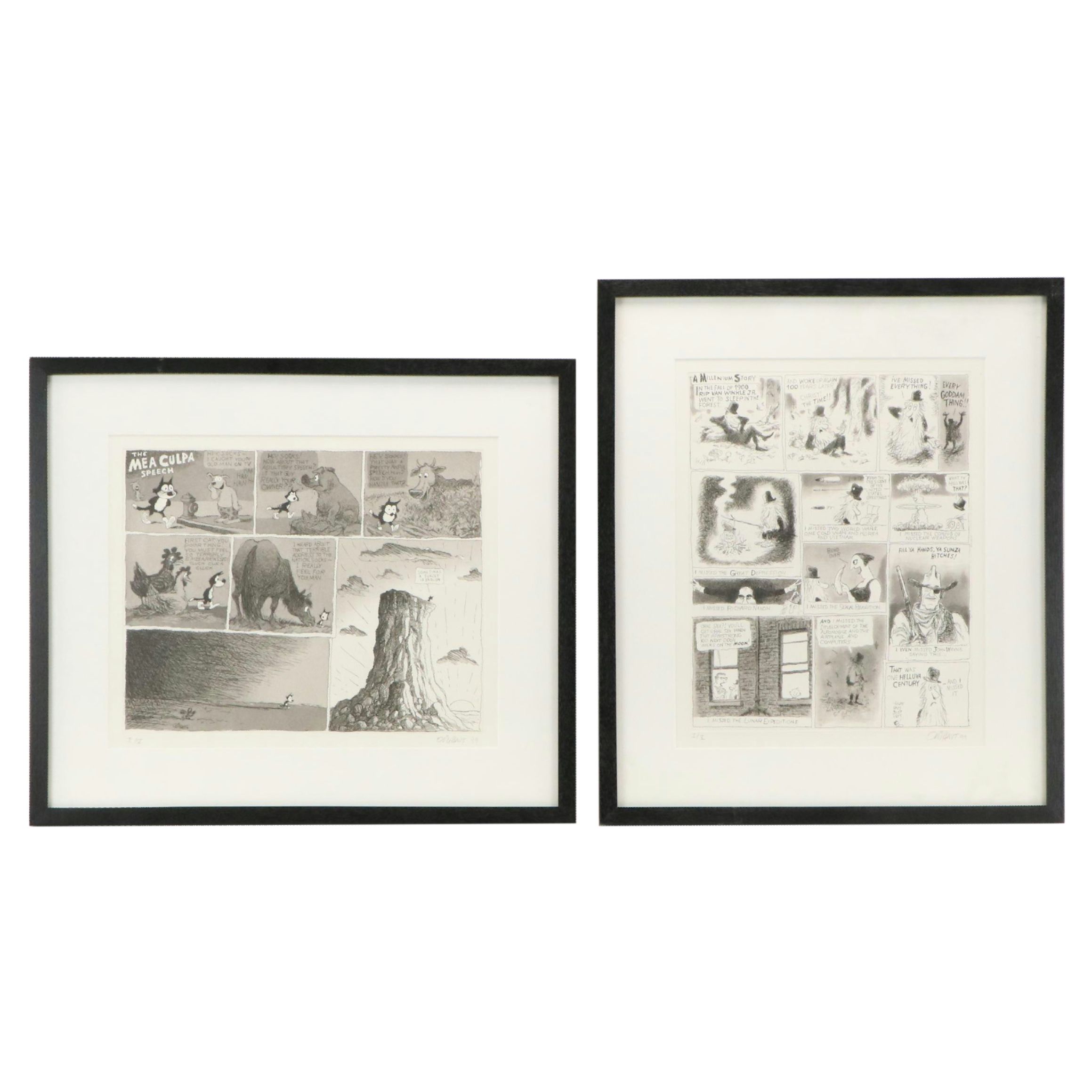 Patrick Oliphant Landfall Press Portfolio of Six Cartoon Etchings, 1999