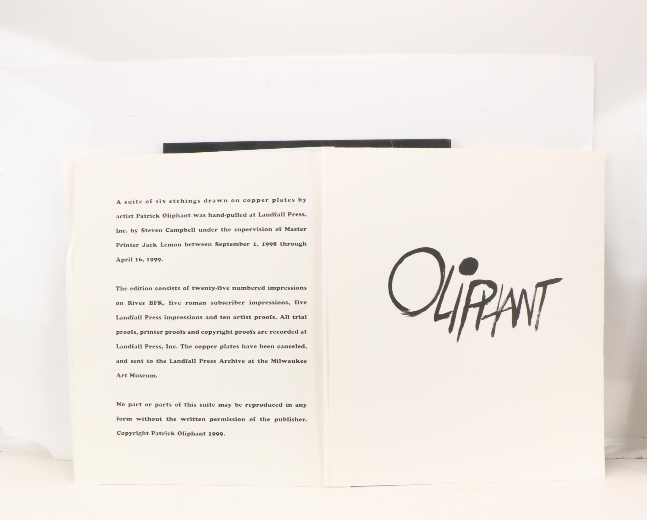 Patrick Oliphant Landfall Press Portfolio of Six Cartoon Etchings, 1999