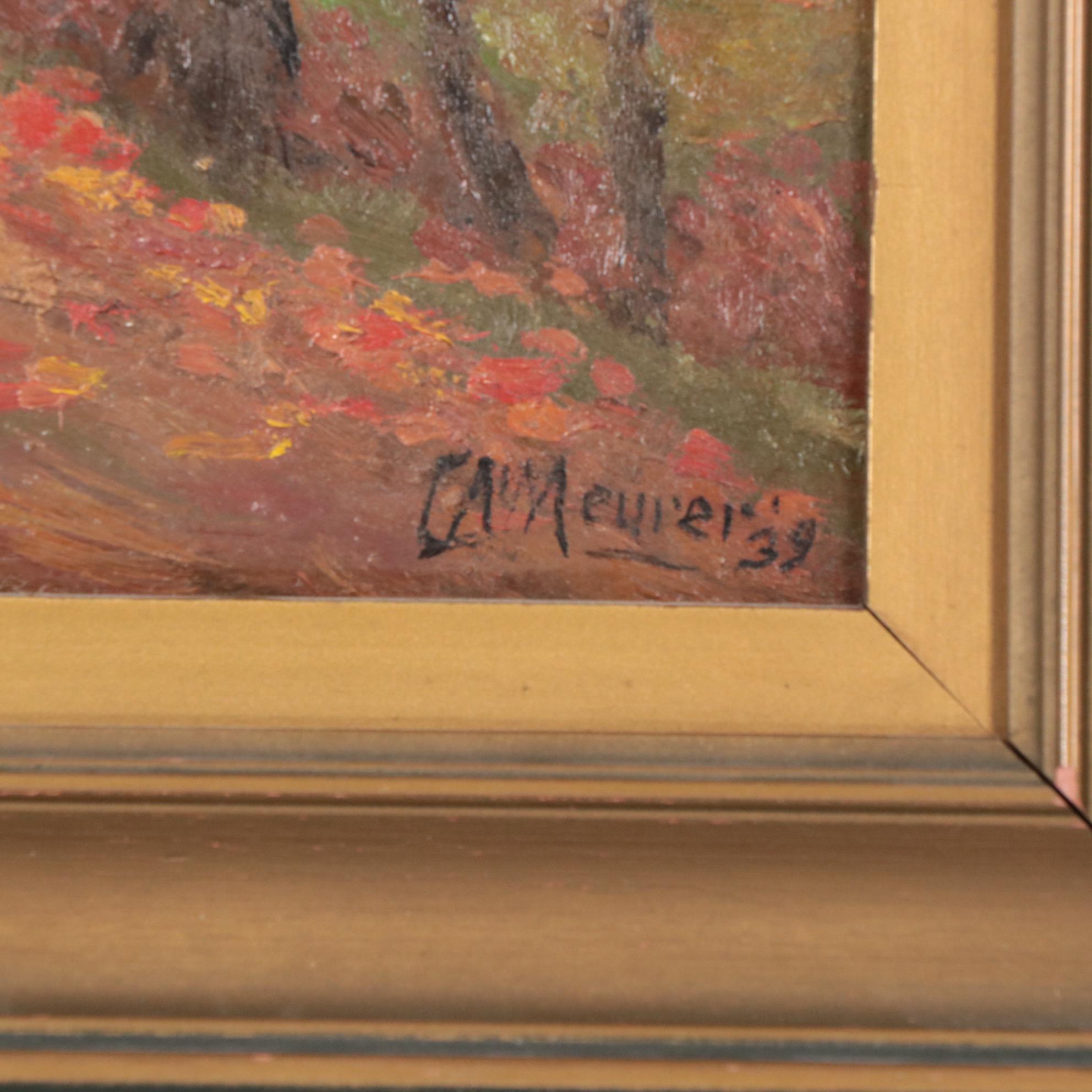 Charles A. Meurer Autumnal Landscape Oil Painting with Wooded Path, 1939