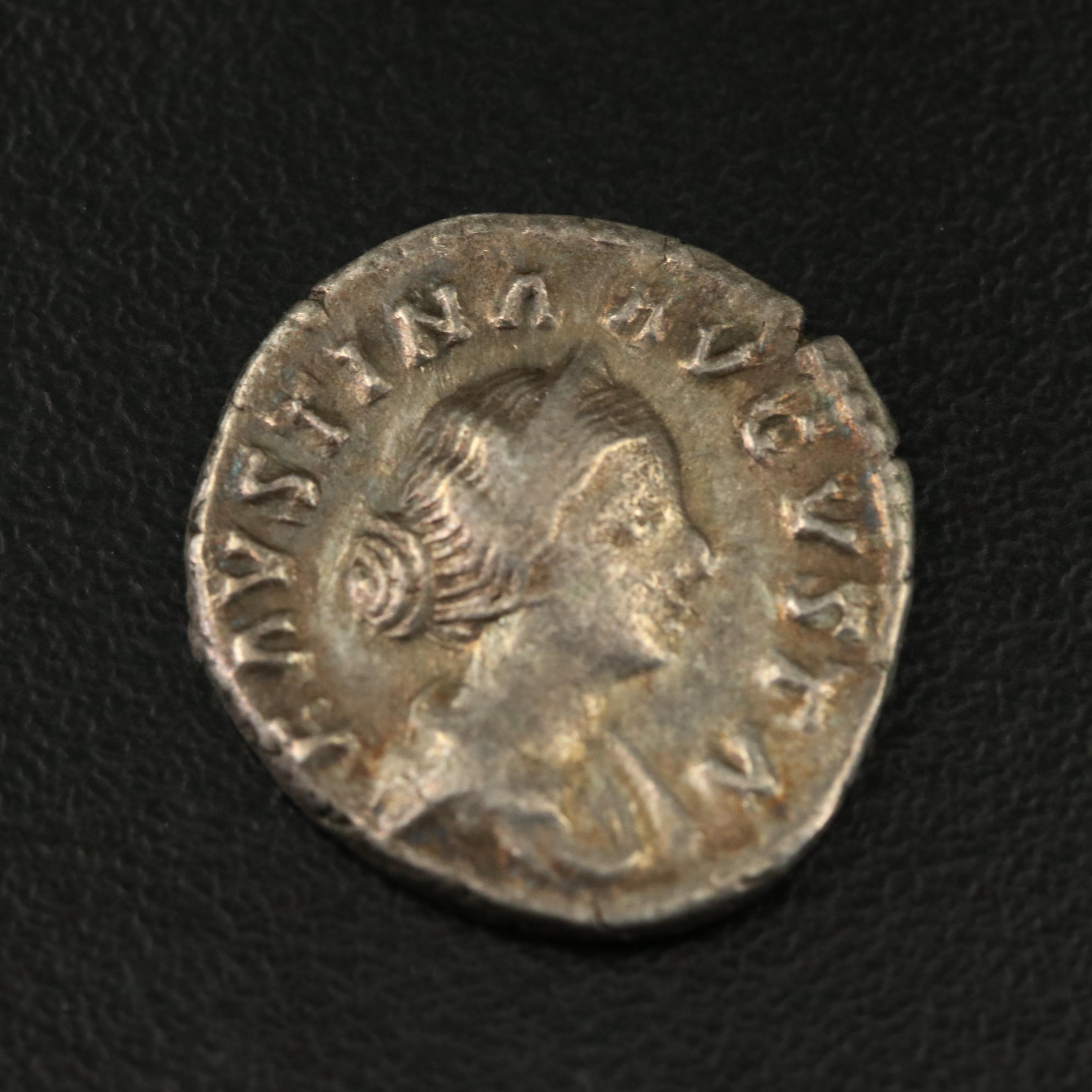 Ancient Roman Imperial AR Denarius Coin of Faustina II, ca. 165 A.D.
