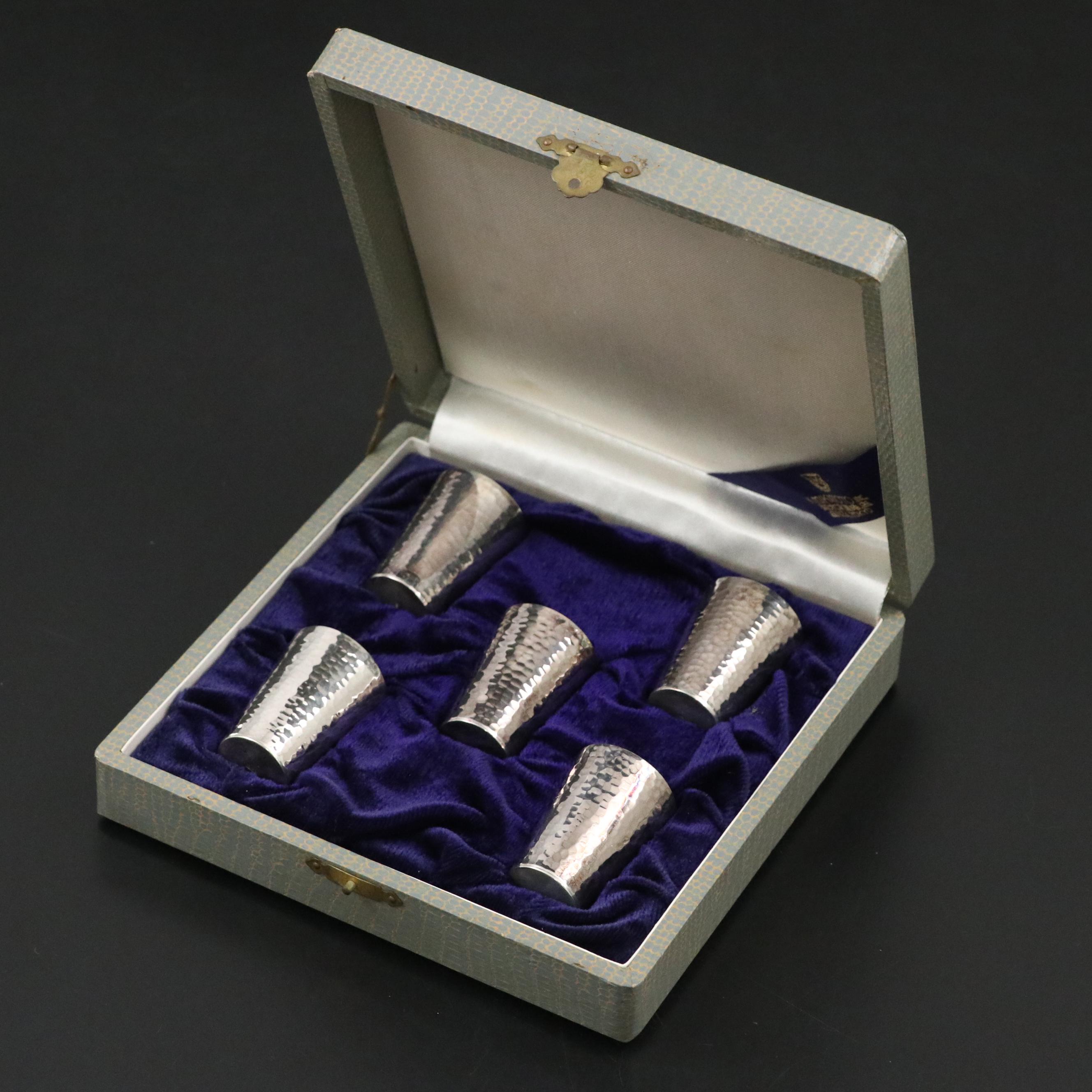 Vintage Japanese Sterling Silver Sake Cups with Presentation Case