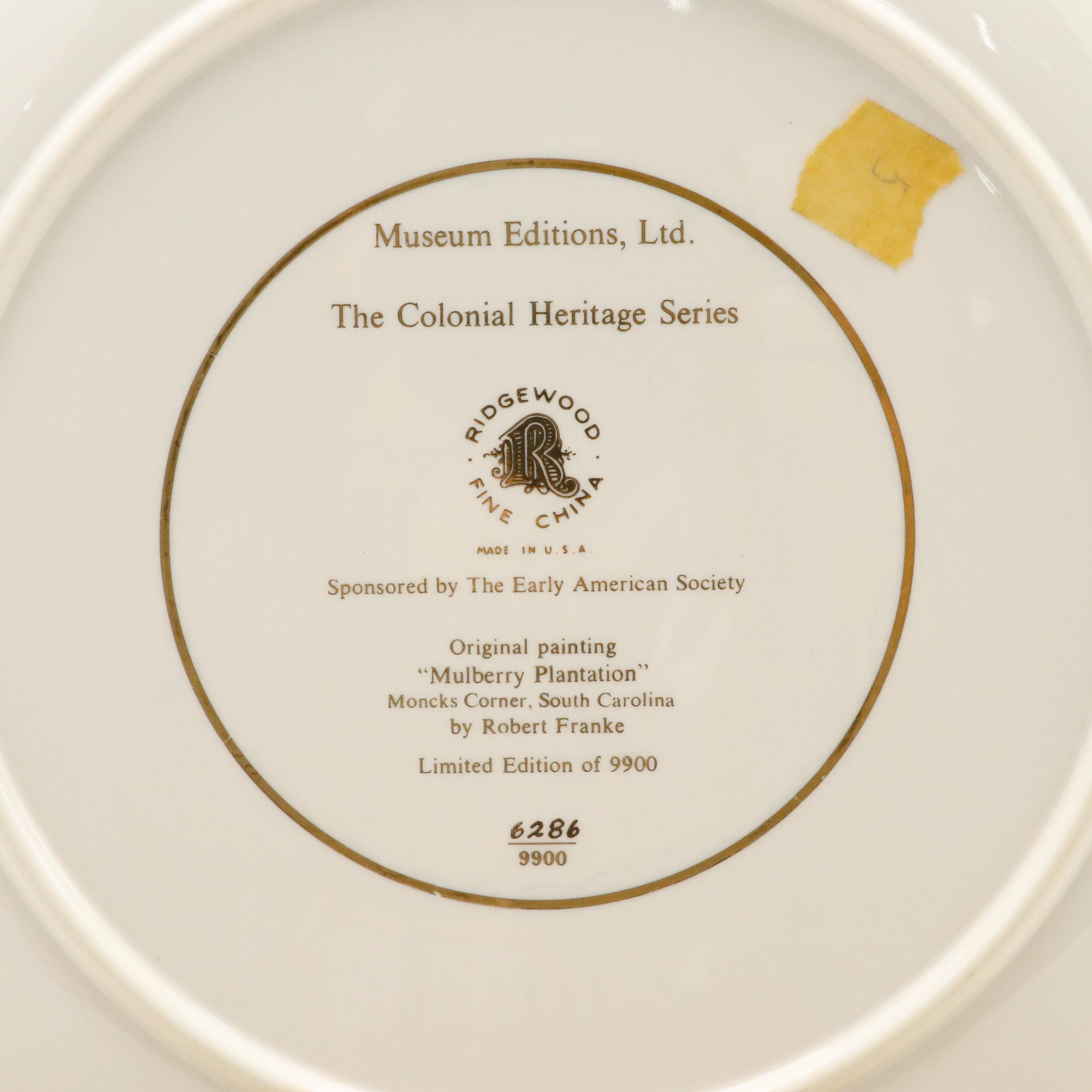 Ridgewood Limited Edition "The Colonial Heritage Series" Porcelain Plates