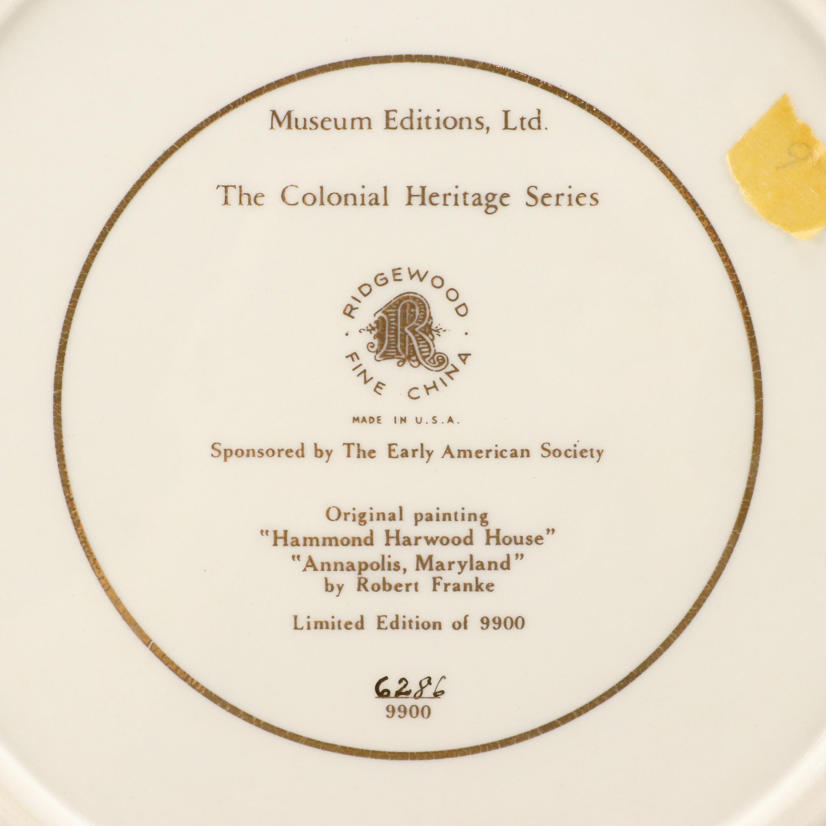 Ridgewood Limited Edition "The Colonial Heritage Series" Porcelain Plates