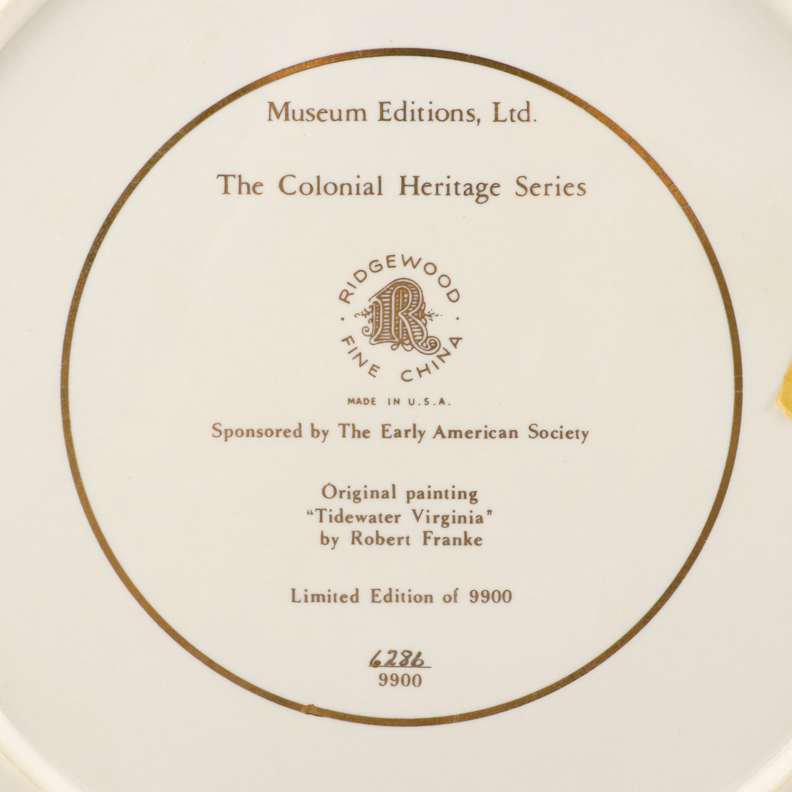 Ridgewood Limited Edition "The Colonial Heritage Series" Porcelain Plates