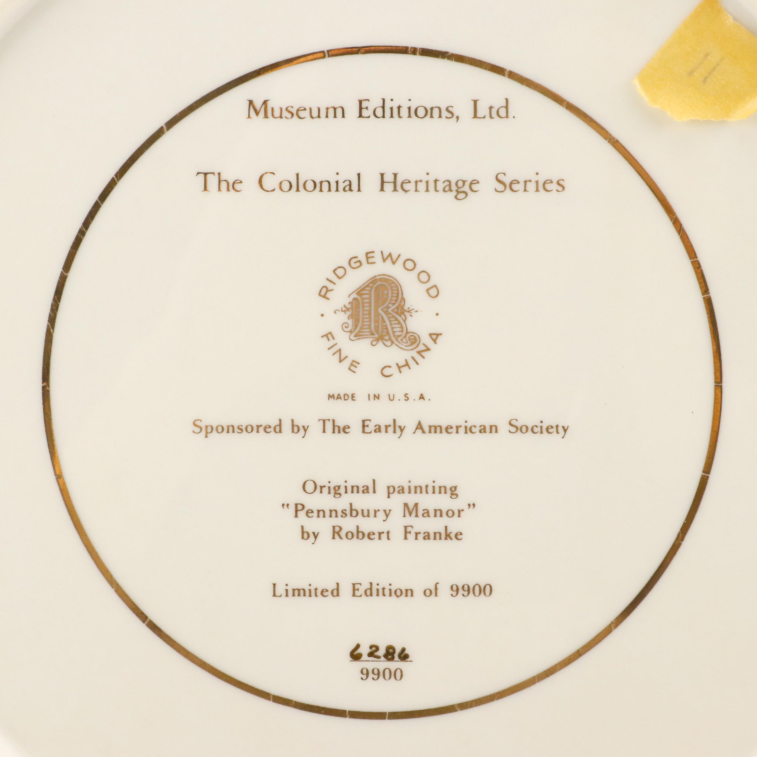 Ridgewood Limited Edition "The Colonial Heritage Series" Porcelain Plates