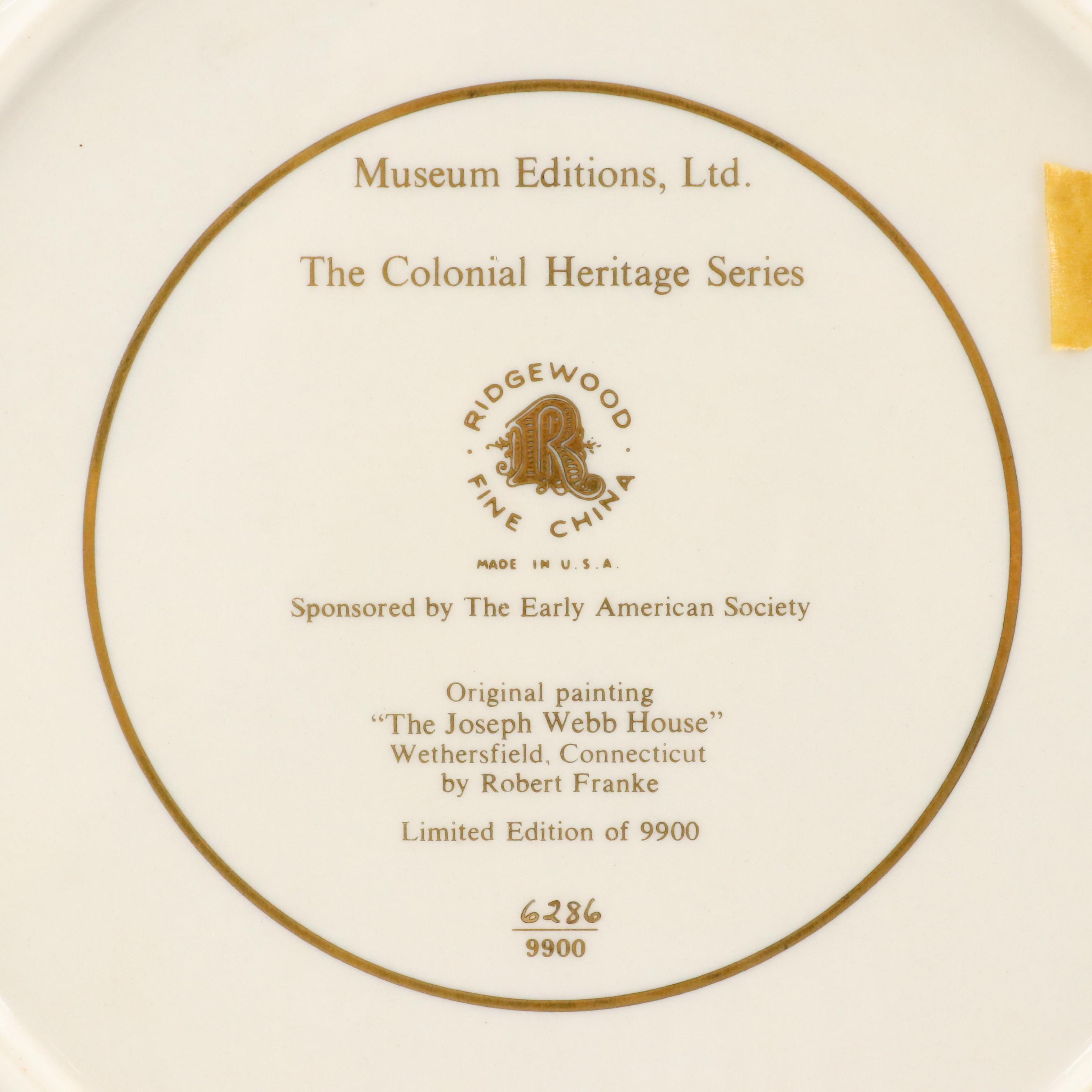Ridgewood Limited Edition "The Colonial Heritage Series" Porcelain Plates