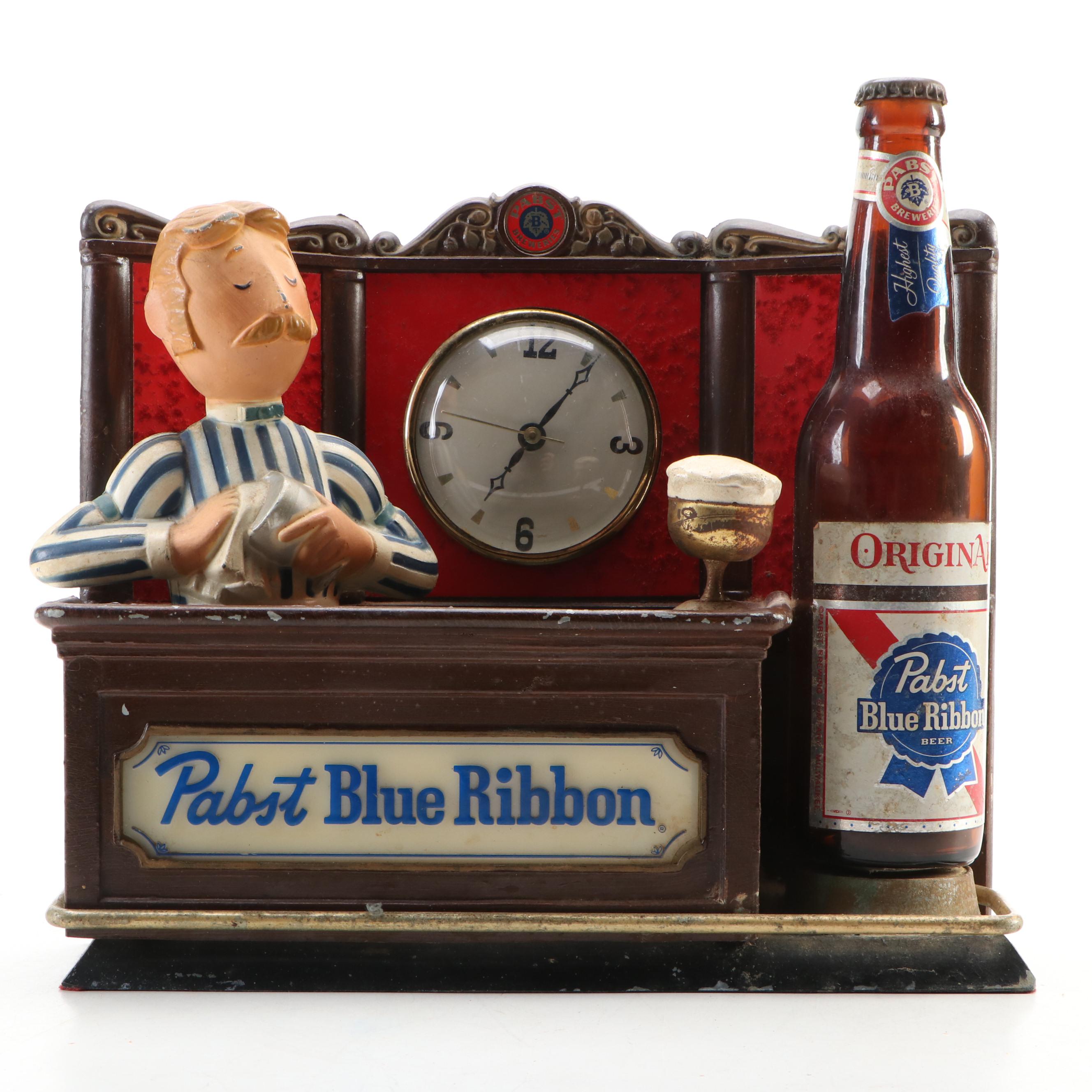 Pabst Blue Ribbon Beer Advertising Clock Sign, Mid-20th Century