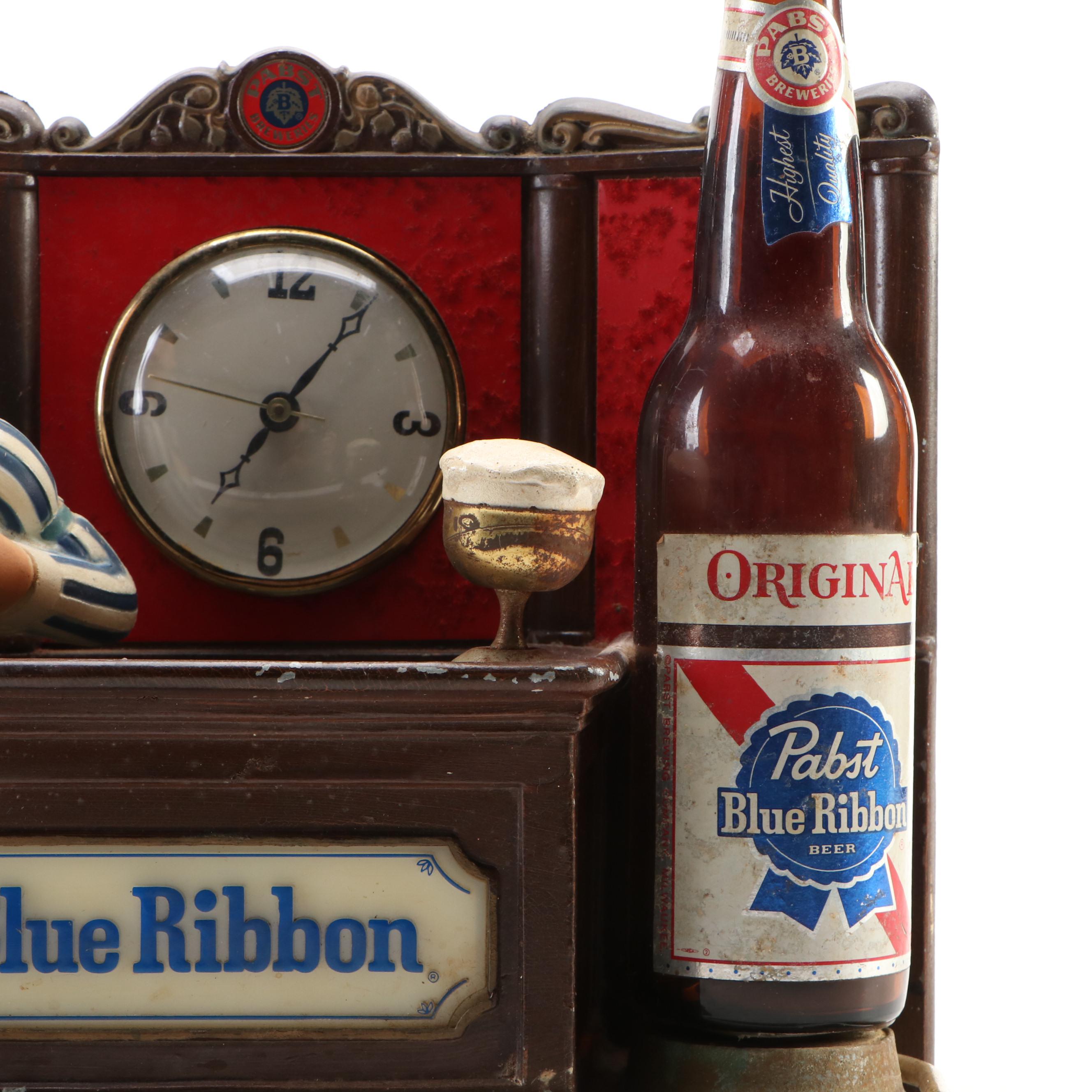 Pabst Blue Ribbon Beer Advertising Clock Sign, Mid-20th Century
