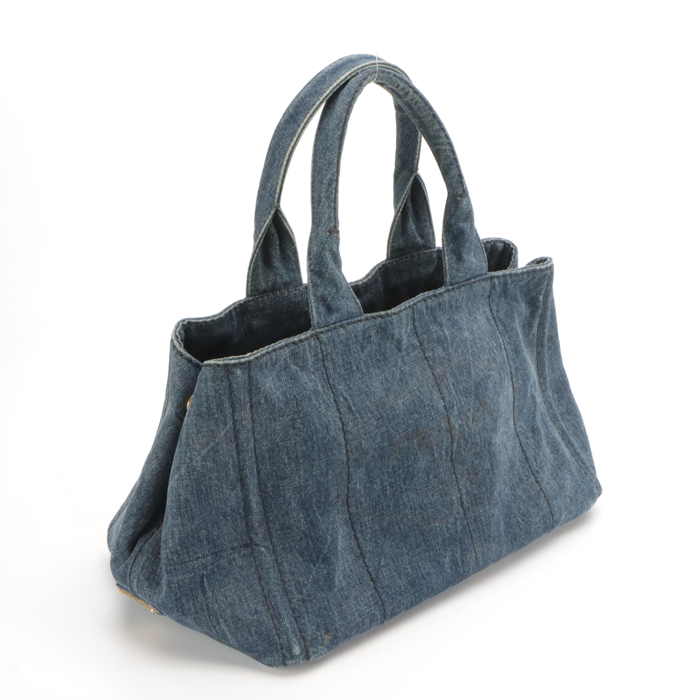 Prada Canapa Logo Tote Bag in Blue Denim