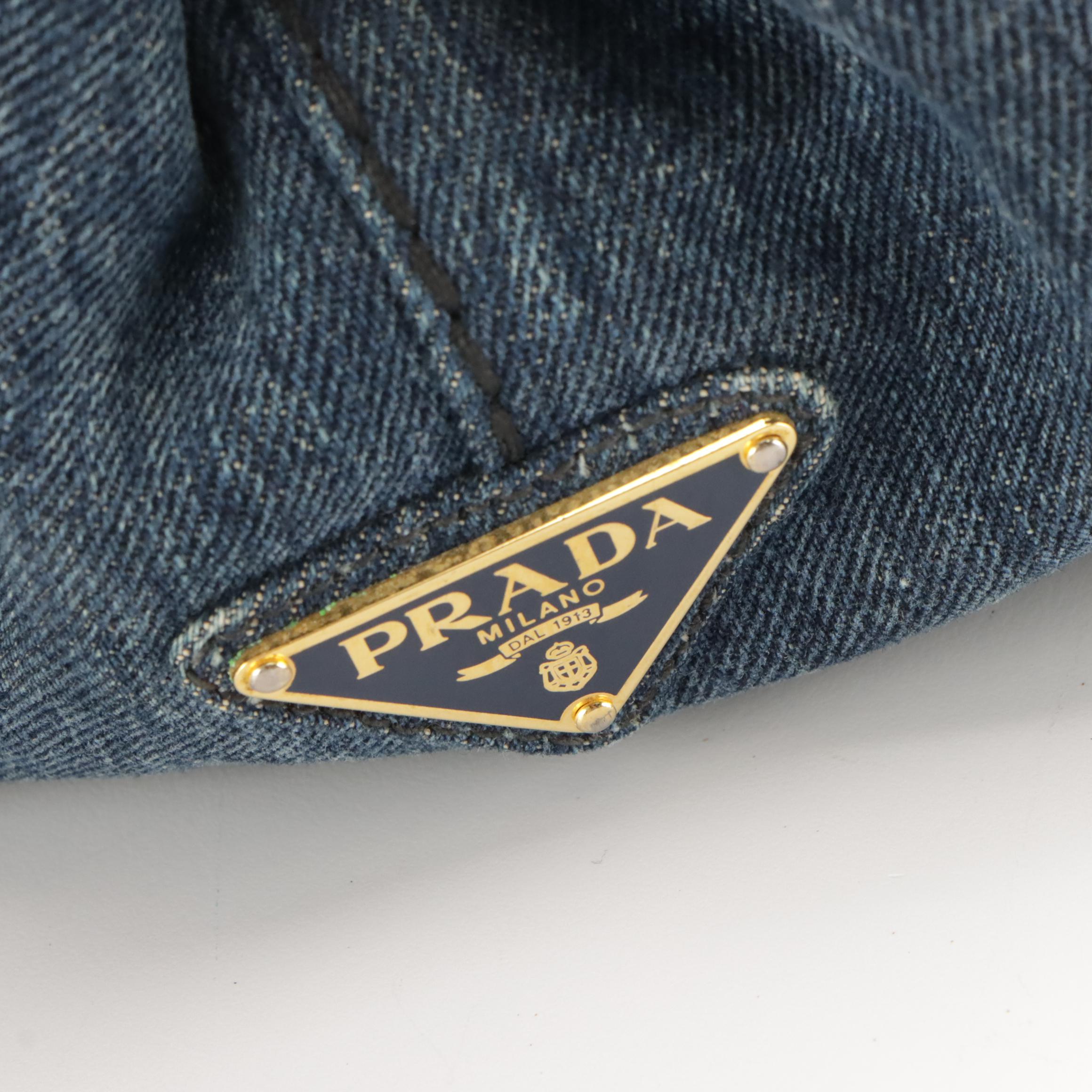 Prada Canapa Logo Tote Bag in Blue Denim