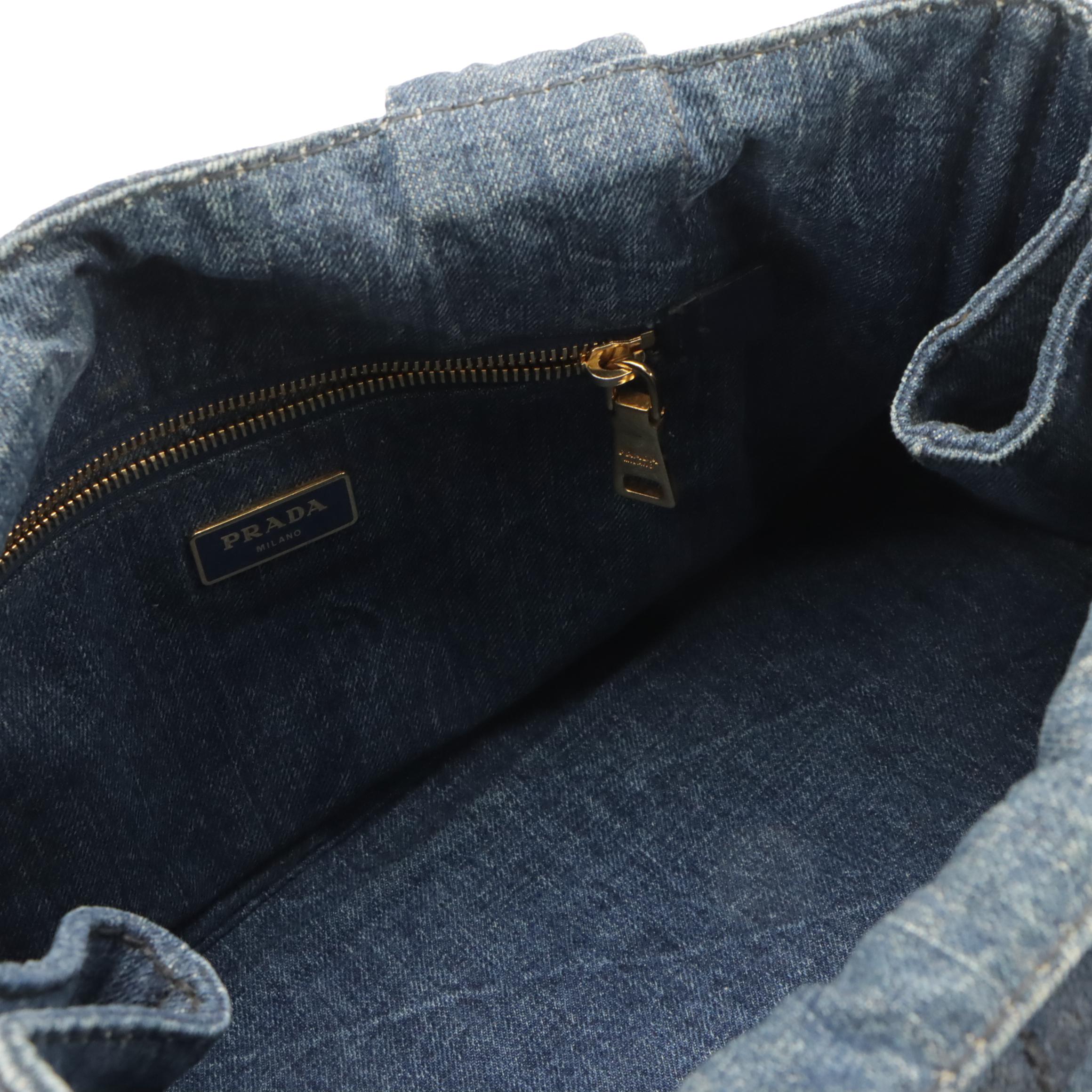 Prada Canapa Logo Tote Bag in Blue Denim
