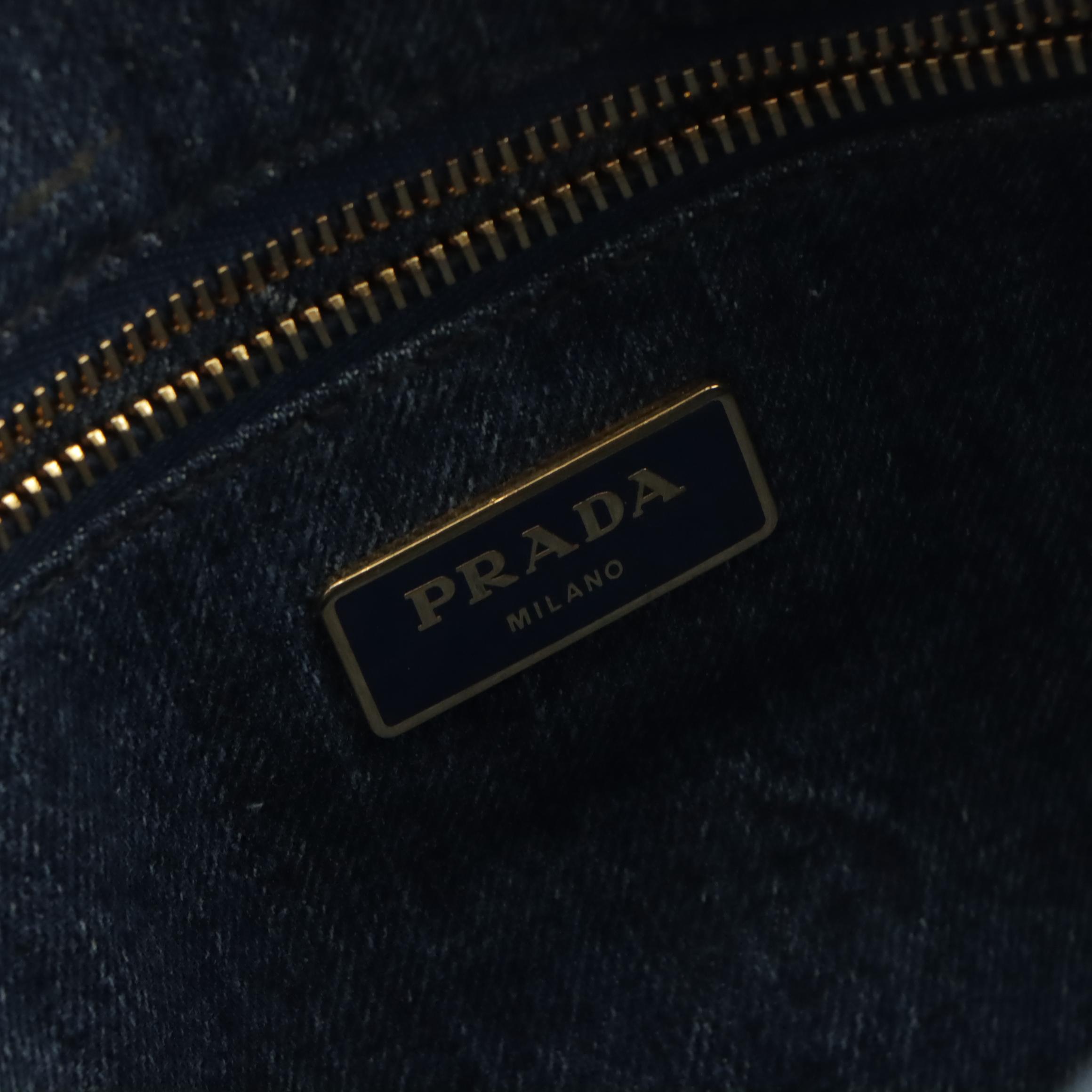 Prada Canapa Logo Tote Bag in Blue Denim