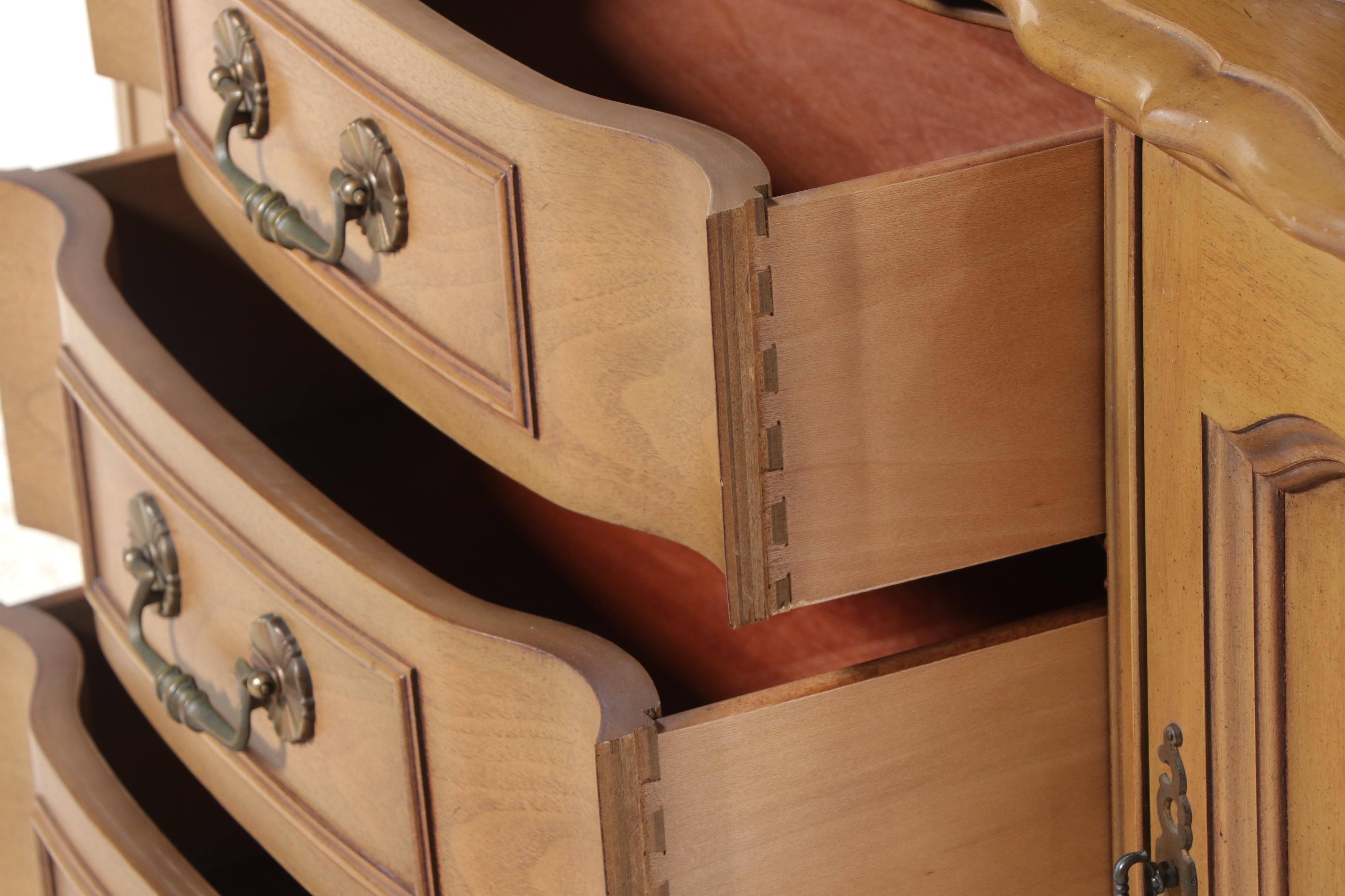 French Provincial Style Walnut Serpentine-Front China Cabinet