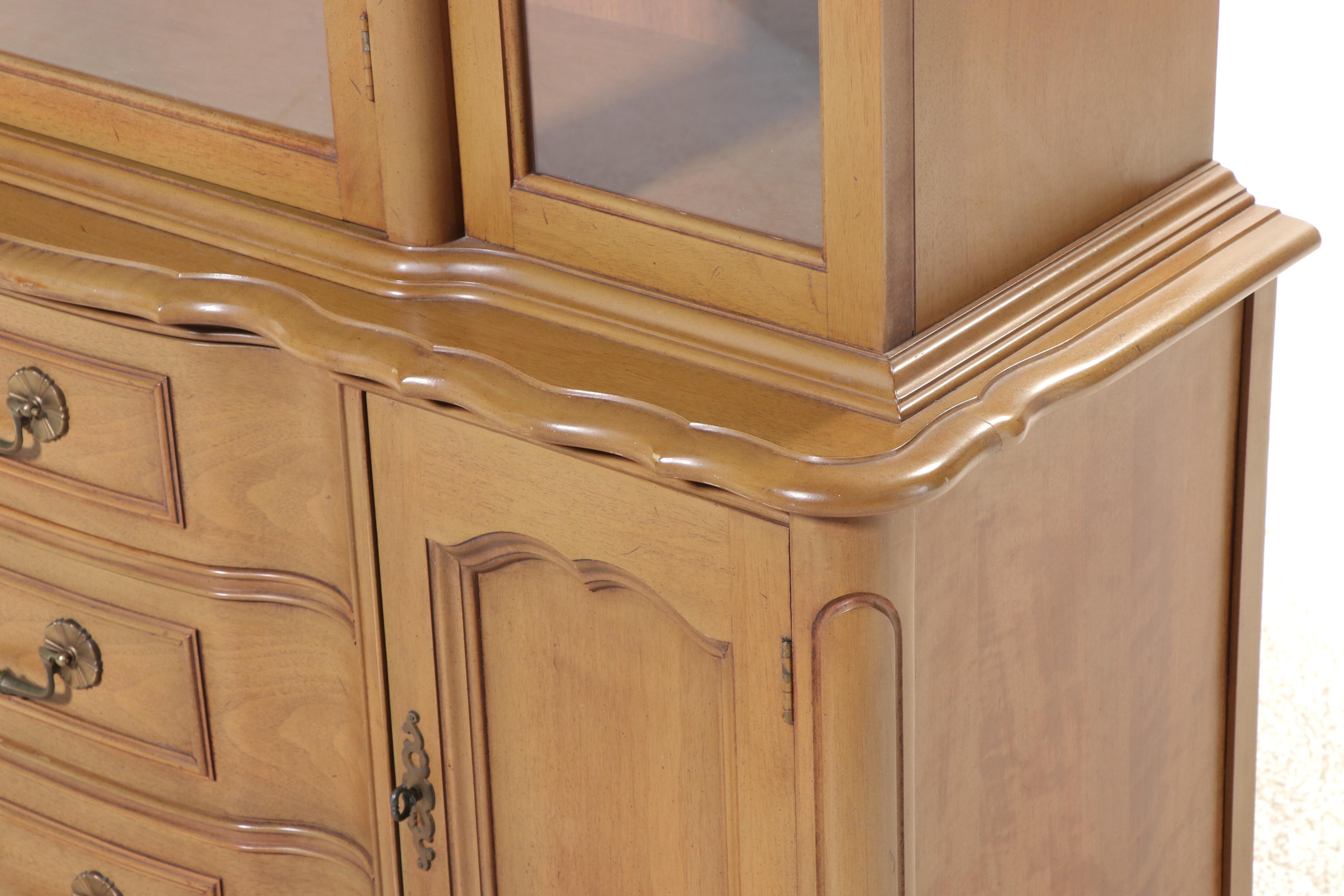 French Provincial Style Walnut Serpentine-Front China Cabinet