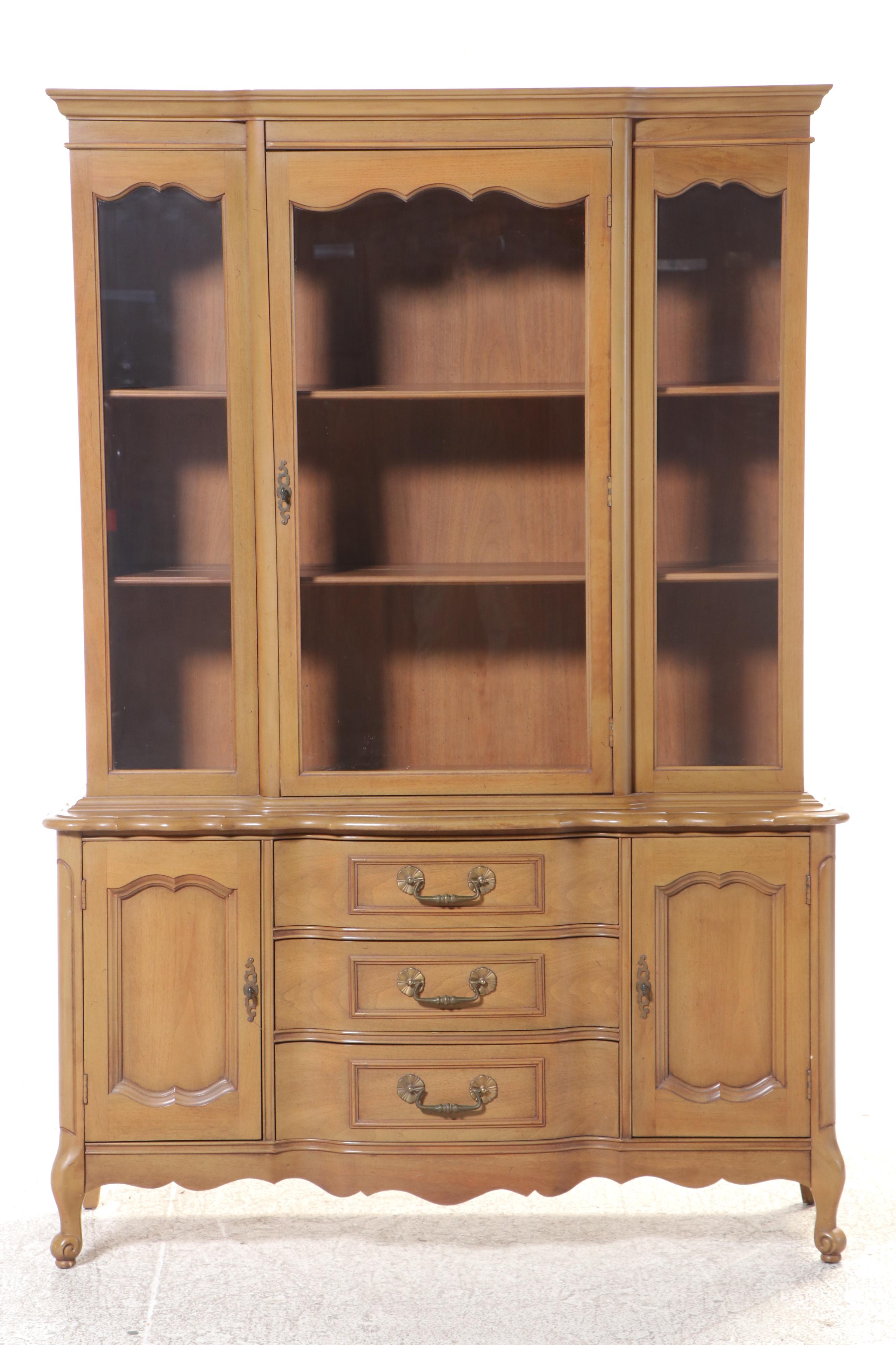 French Provincial Style Walnut Serpentine-Front China Cabinet
