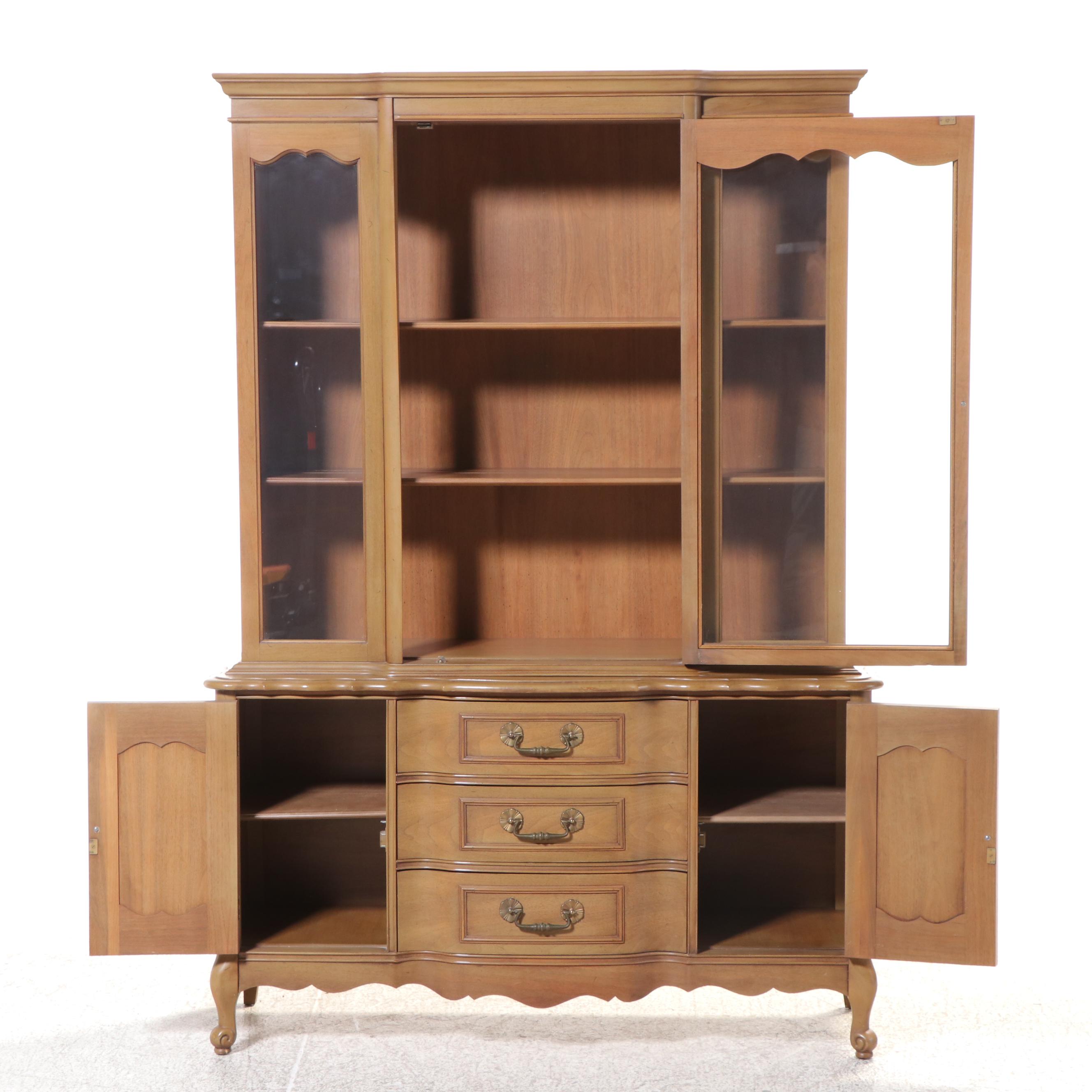 French Provincial Style Walnut Serpentine-Front China Cabinet