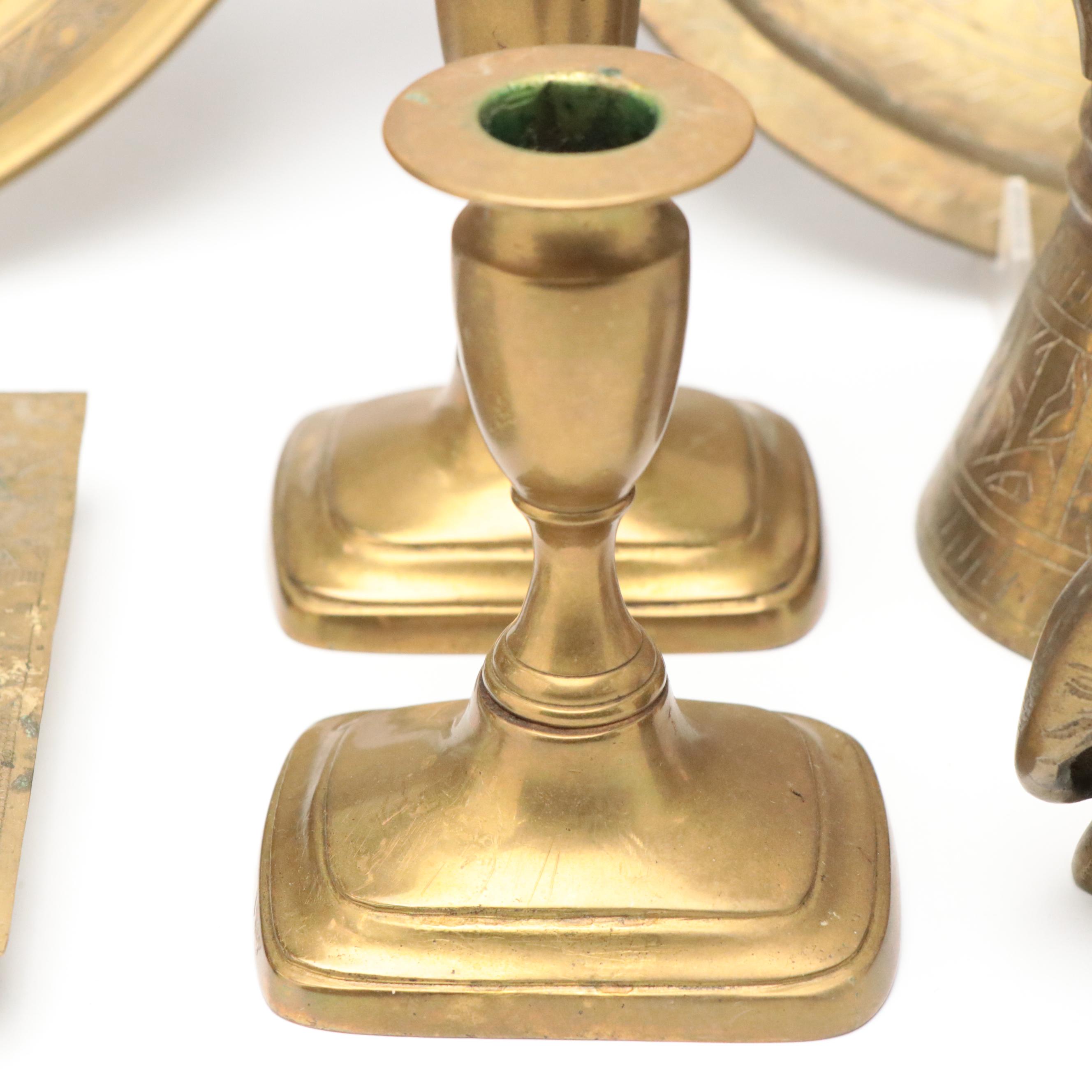 Brass Candelabra with Turkish Coffee Pot, Trays and Trivets, More