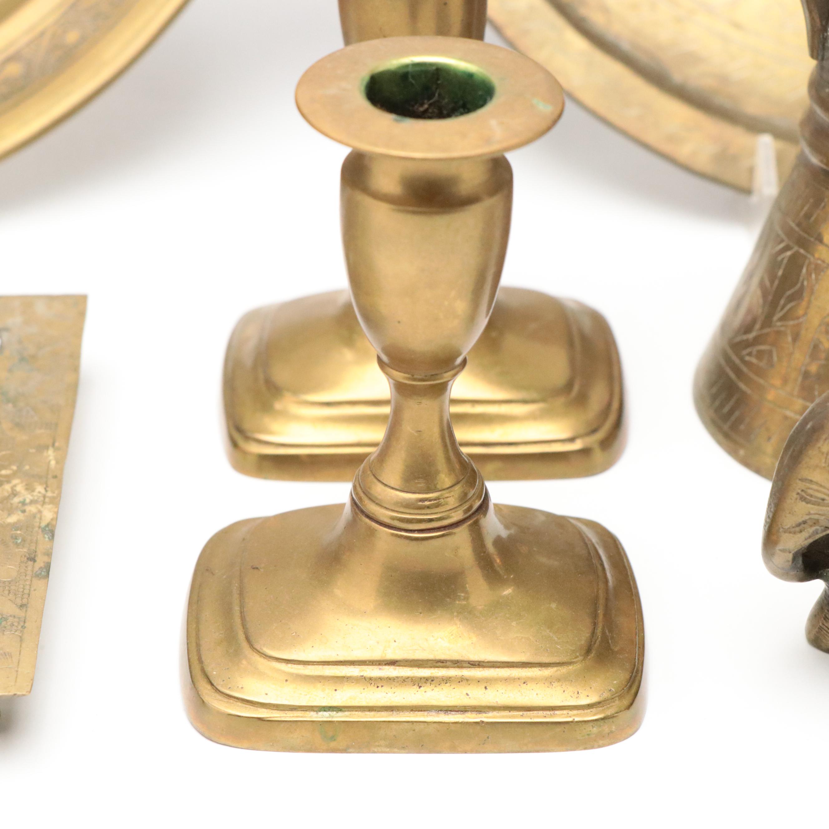 Brass Candelabra with Turkish Coffee Pot, Trays and Trivets, More