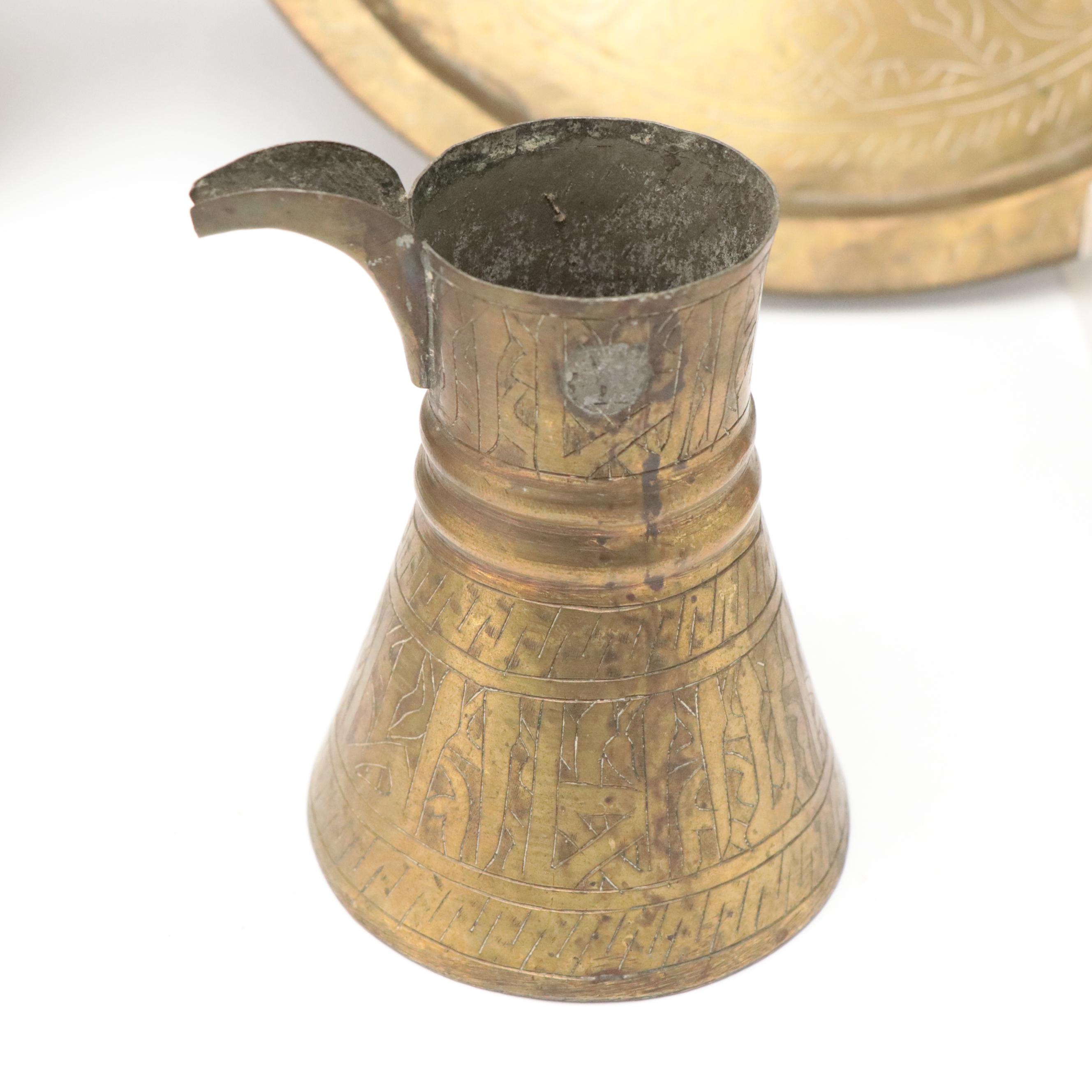 Brass Candelabra with Turkish Coffee Pot, Trays and Trivets, More