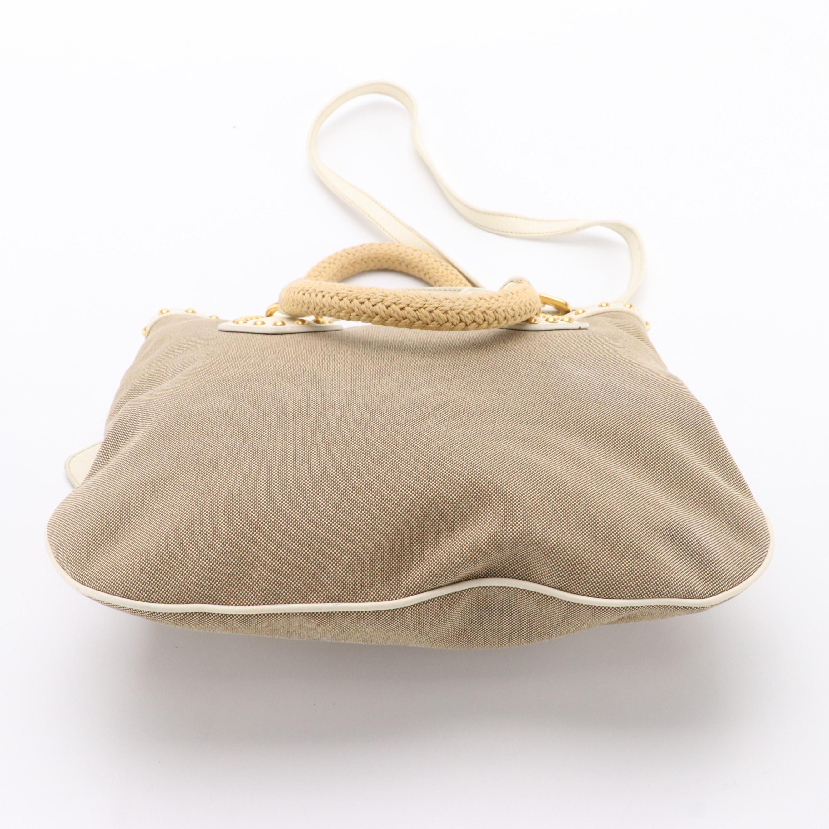 Prada Logo Canvas/Studded Leather Two-Way Bag