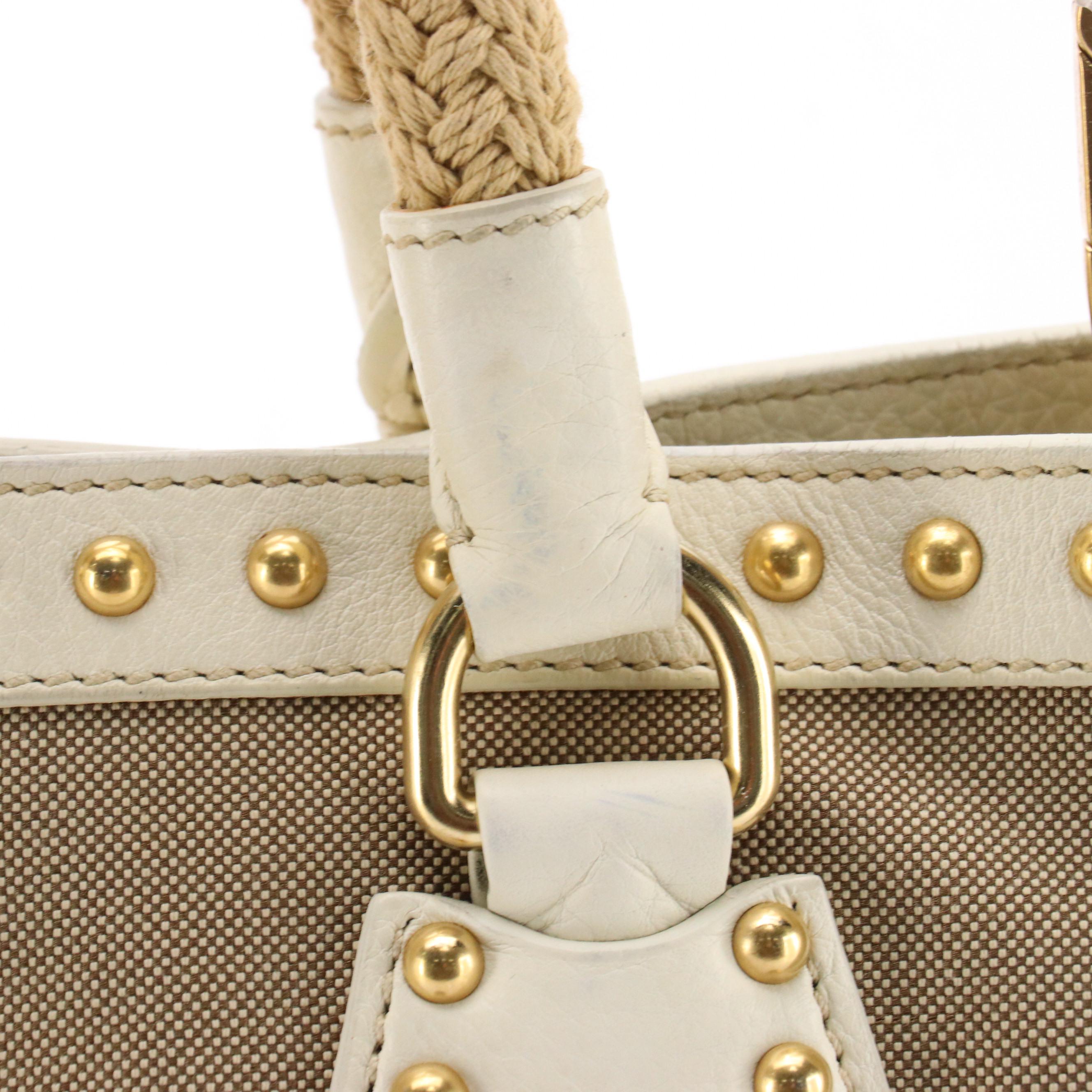 Prada Logo Canvas/Studded Leather Two-Way Bag