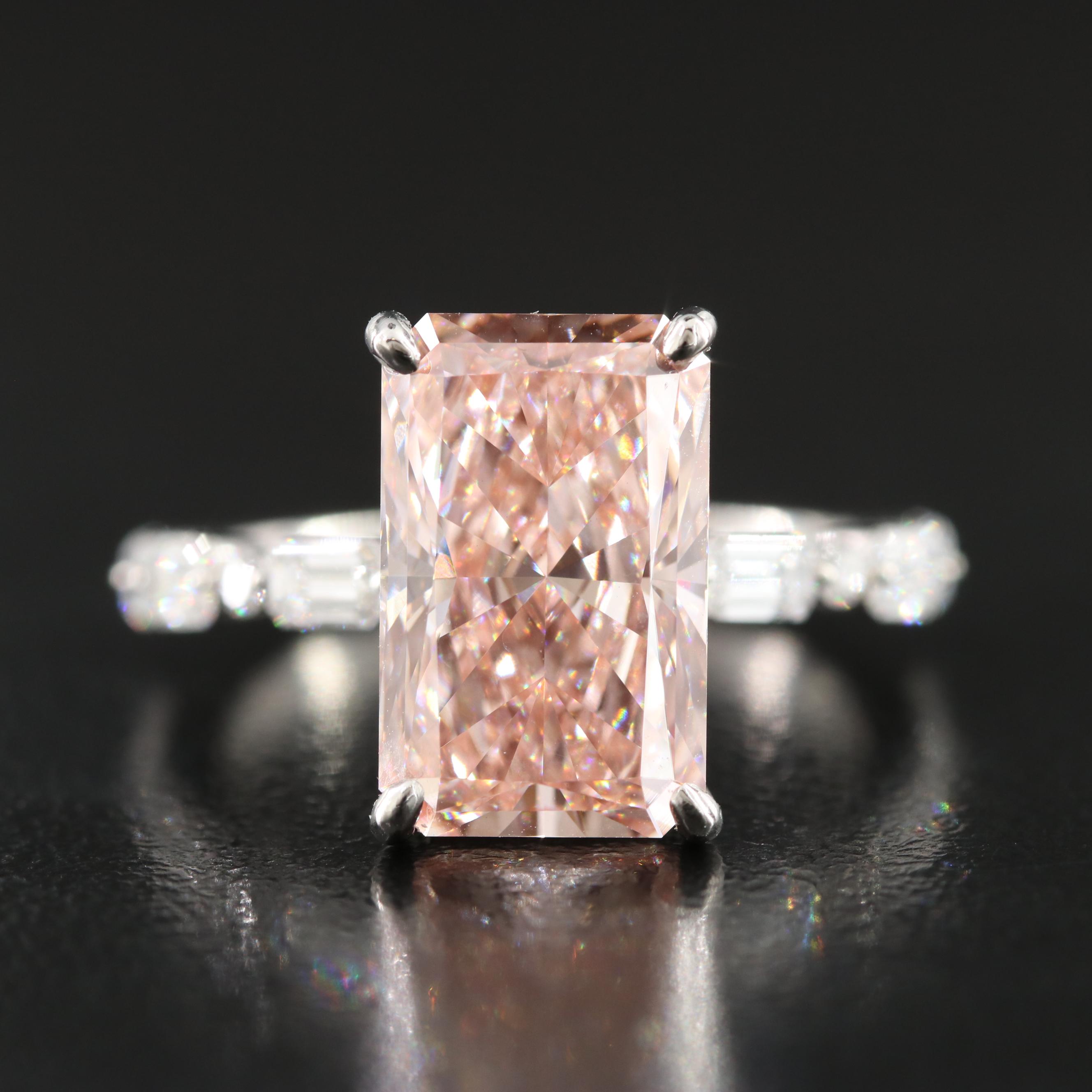 Platinum 6.46 CTW Fancy Vivid Pink Lab Grown Diamond Ring with IGI Report