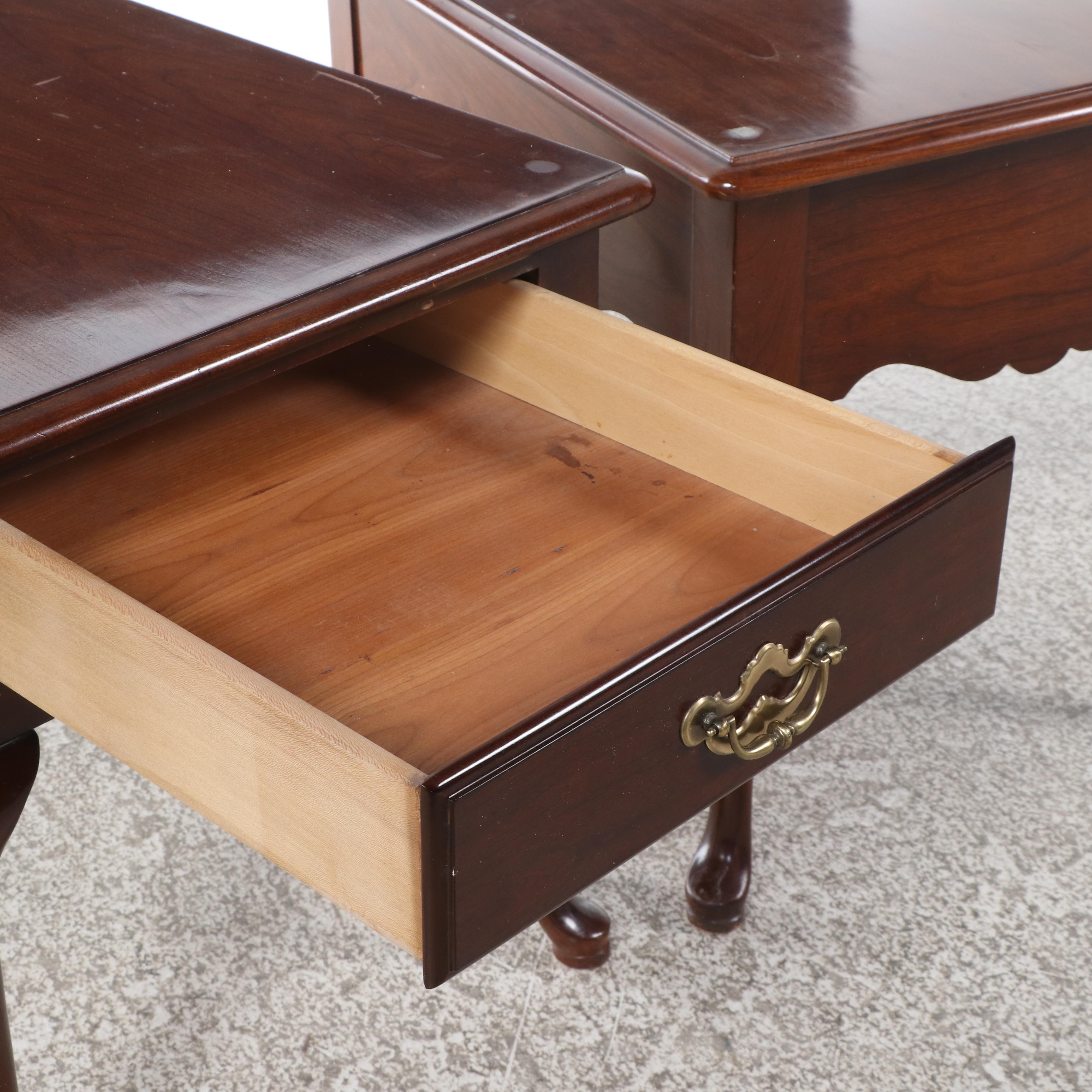 Thomasville Queen Anne Style Walnut Finish Side and Coffee Tables