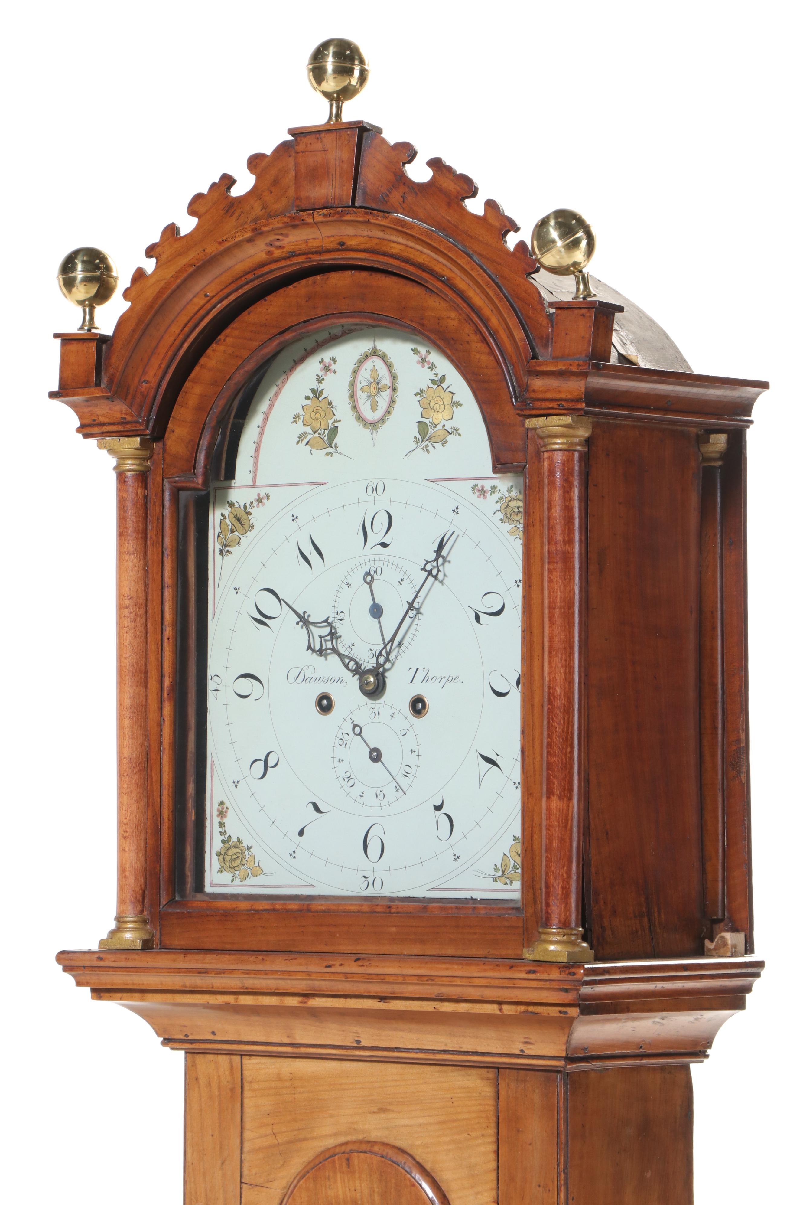 Dawson Thorpe Maple Grandfather Clock with Restored Face, 18th Century