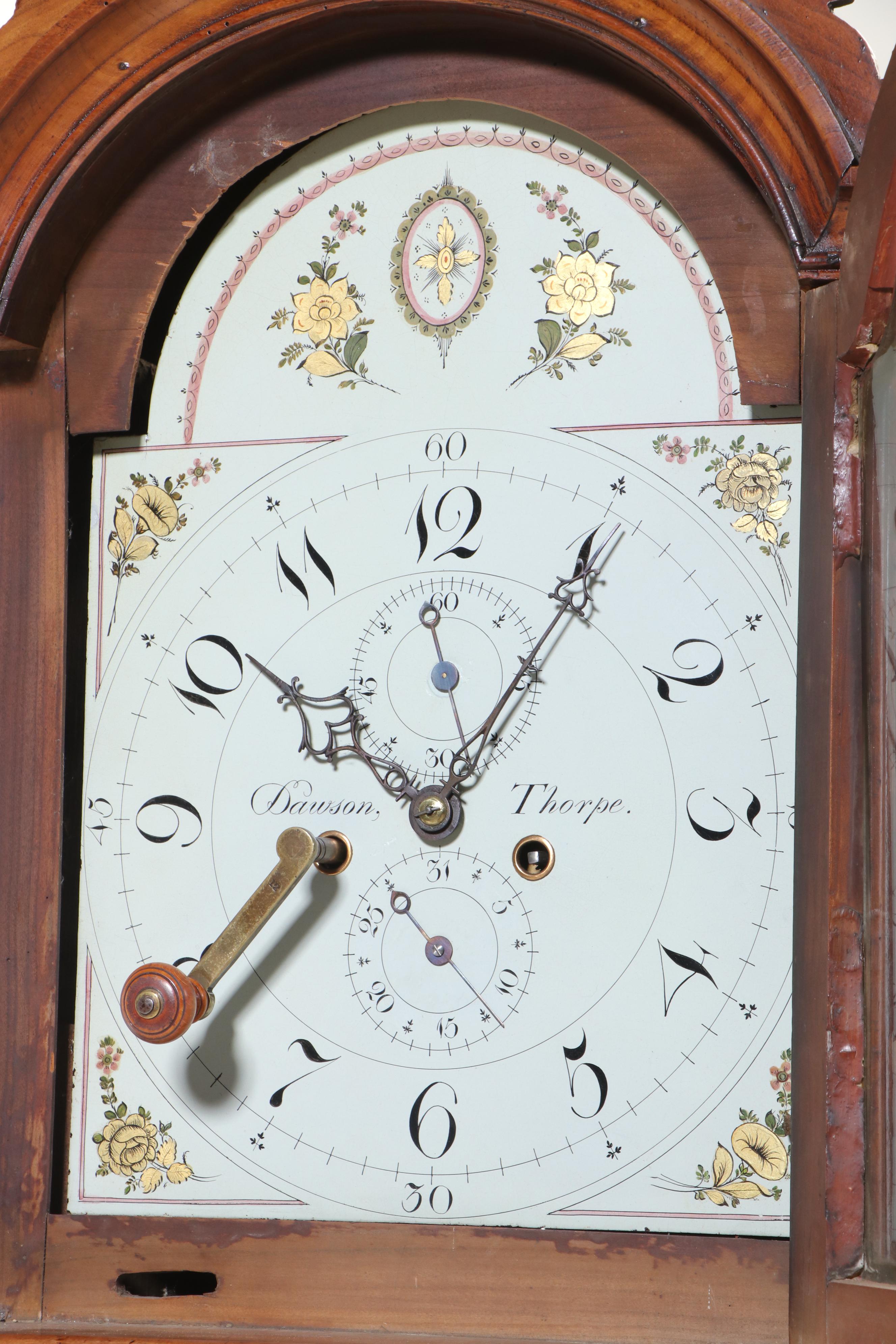 Dawson Thorpe Maple Grandfather Clock with Restored Face, 18th Century