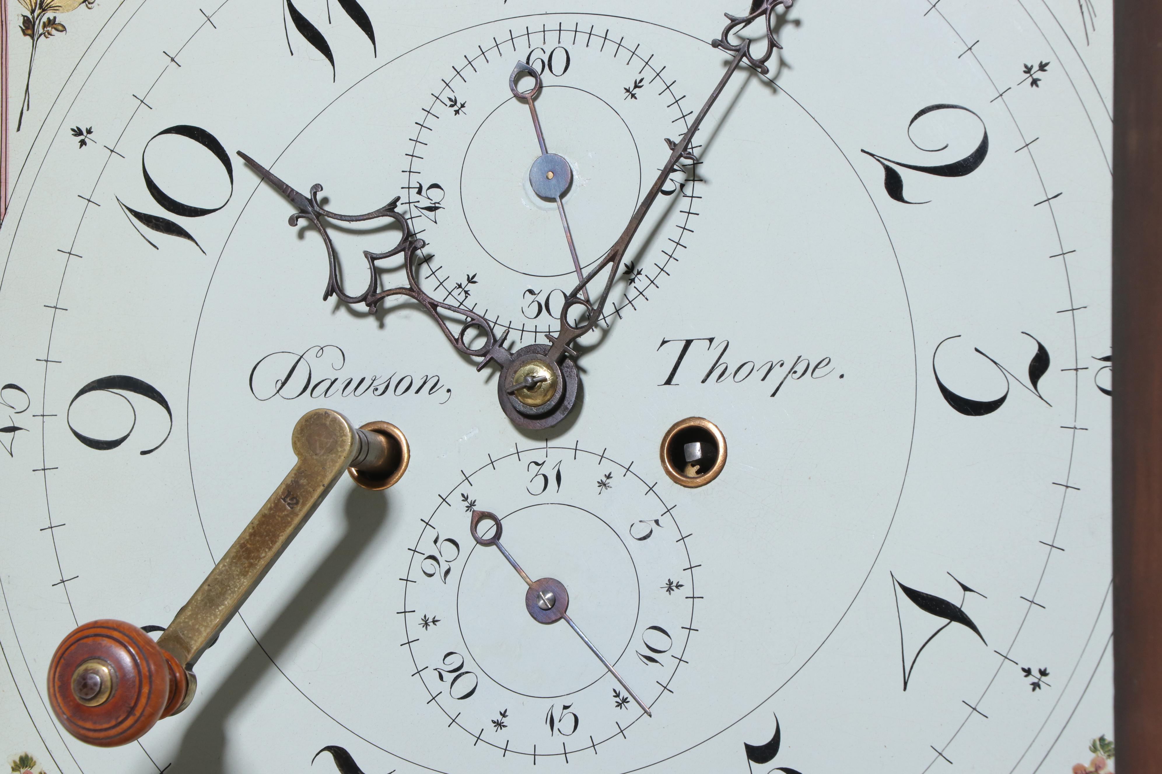 Dawson Thorpe Maple Grandfather Clock with Restored Face, 18th Century