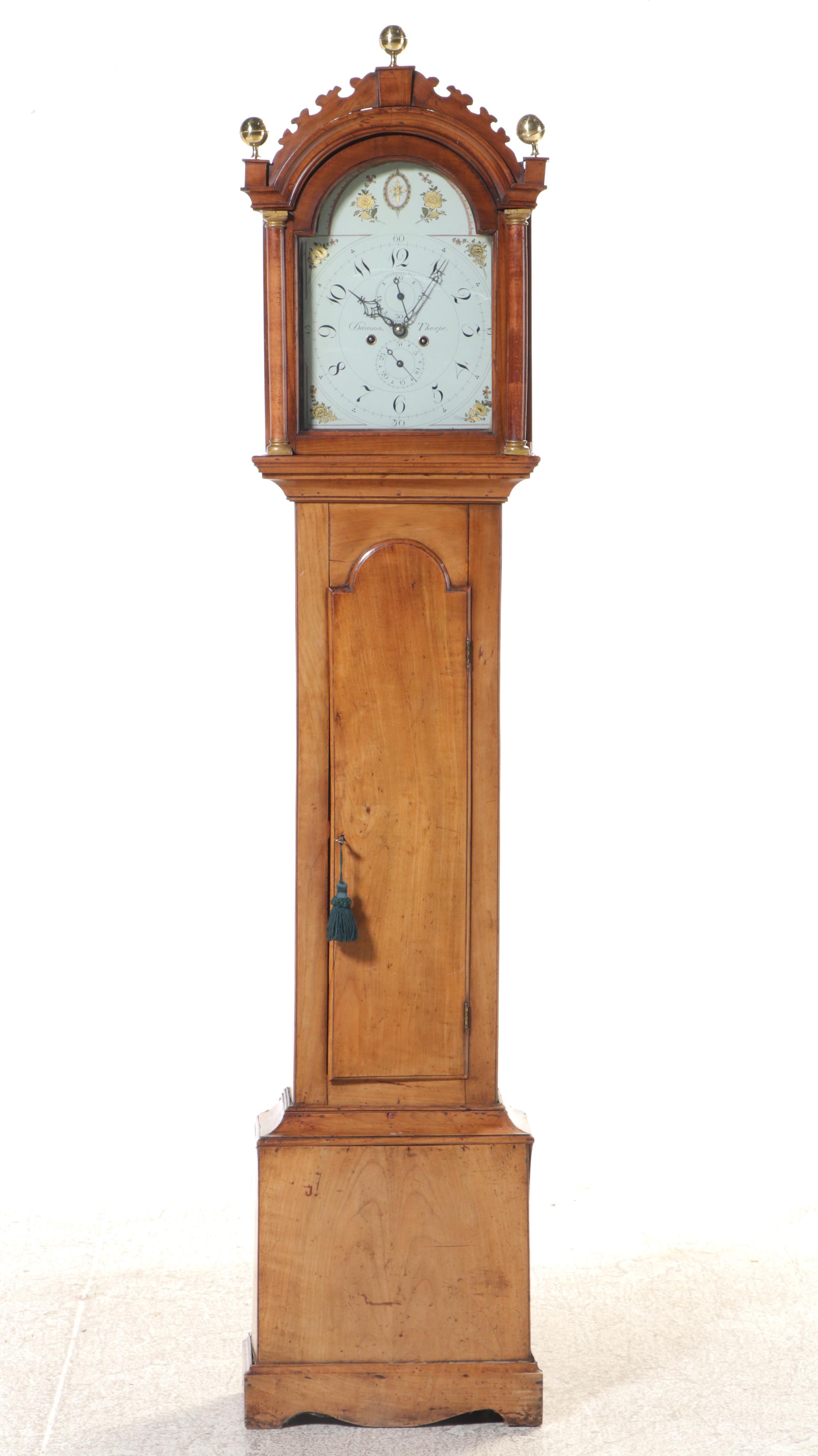 Dawson Thorpe Maple Grandfather Clock with Restored Face, 18th Century