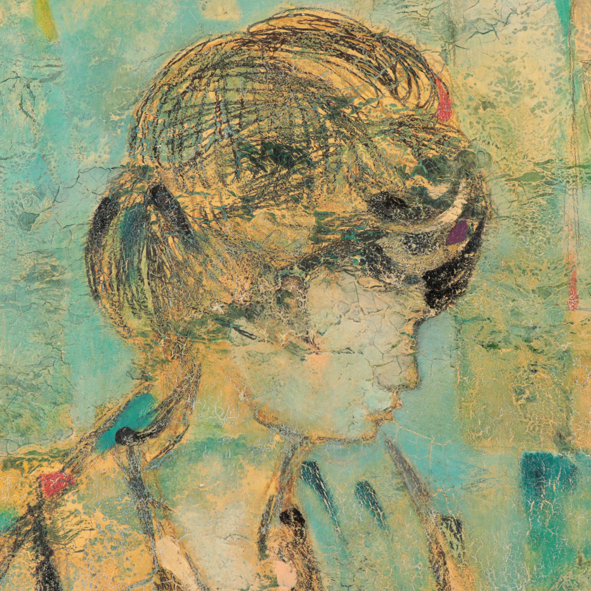 Lazzaro Donati Oil Painting Seated Woman "Fanciulla Che Legge In Celeste," 1963