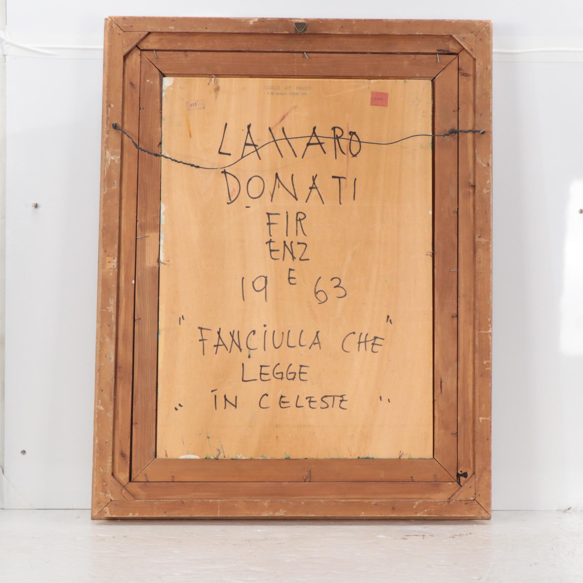 Lazzaro Donati Oil Painting Seated Woman "Fanciulla Che Legge In Celeste," 1963