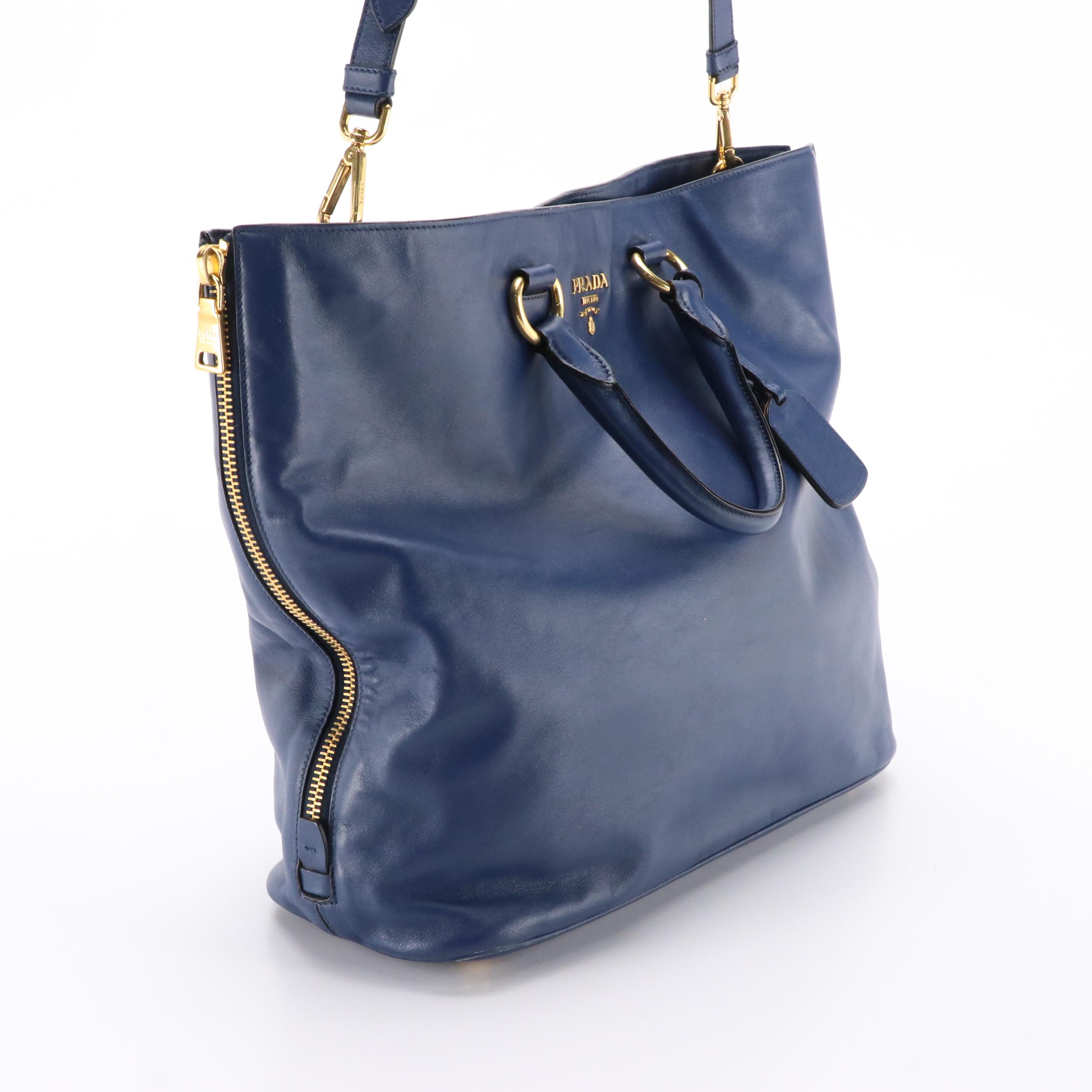 Prada Expandable Shopping Tote BN2477 in Bluette Calfskin Leather