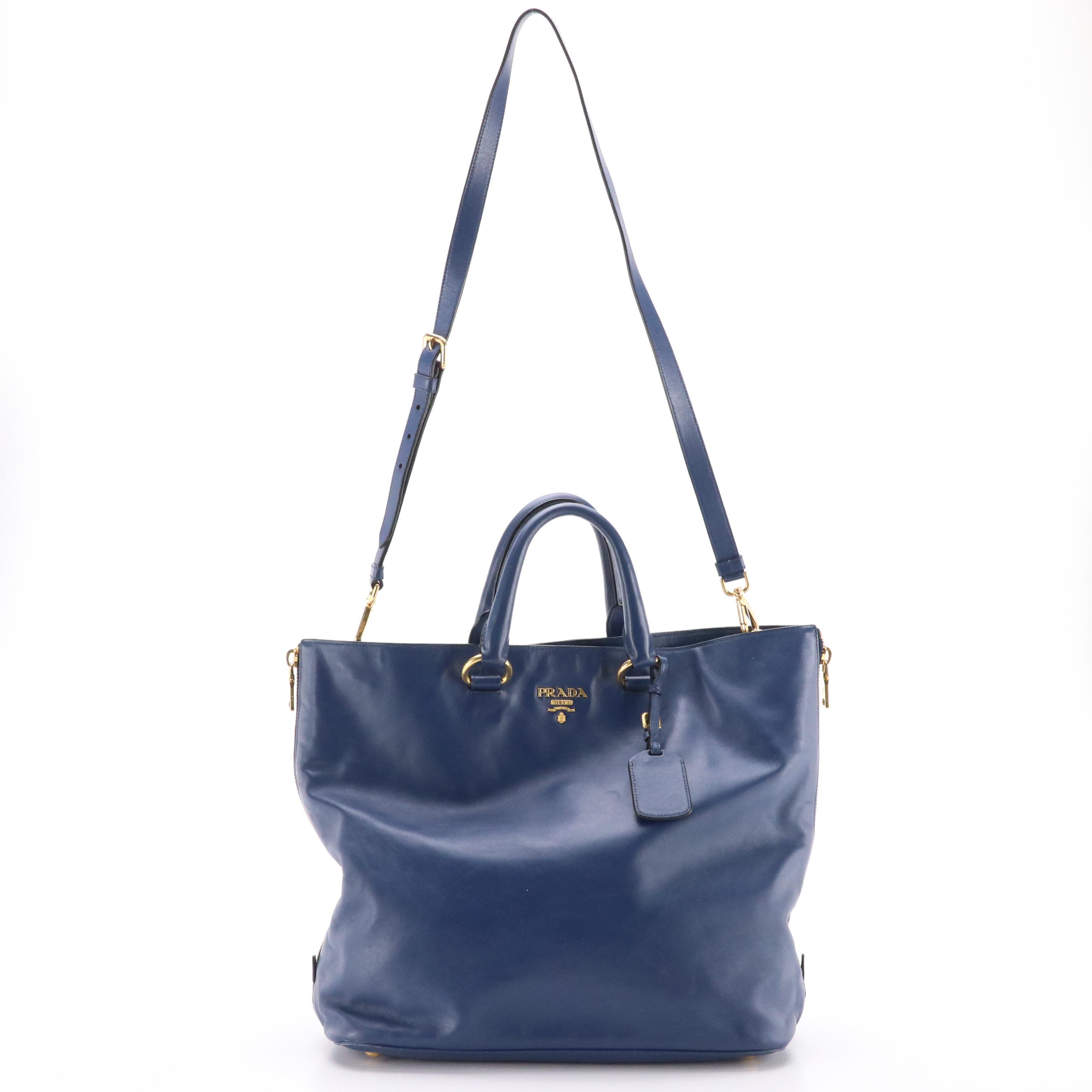 Prada Expandable Shopping Tote BN2477 in Bluette Calfskin Leather