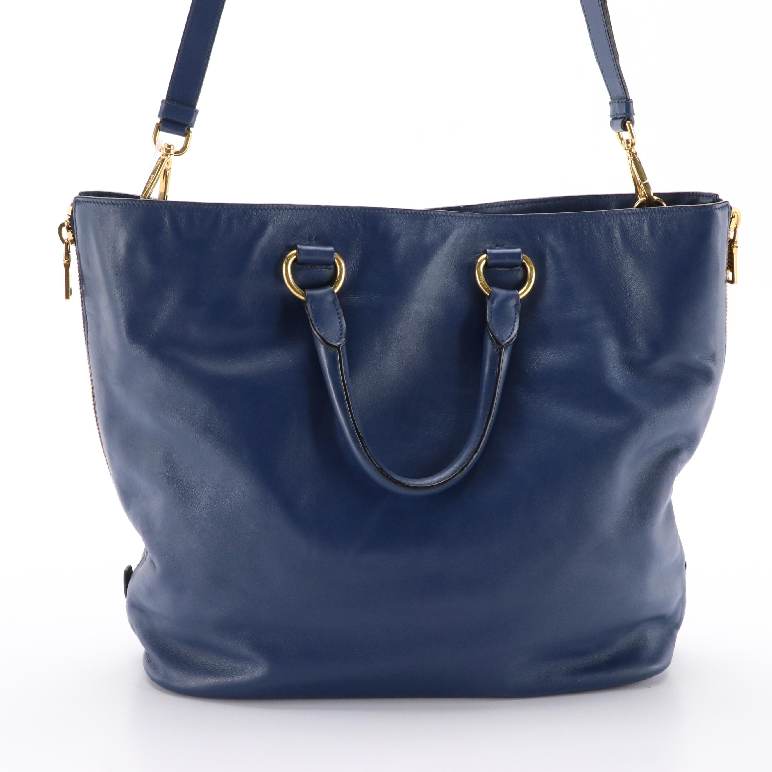 Prada Expandable Shopping Tote BN2477 in Bluette Calfskin Leather