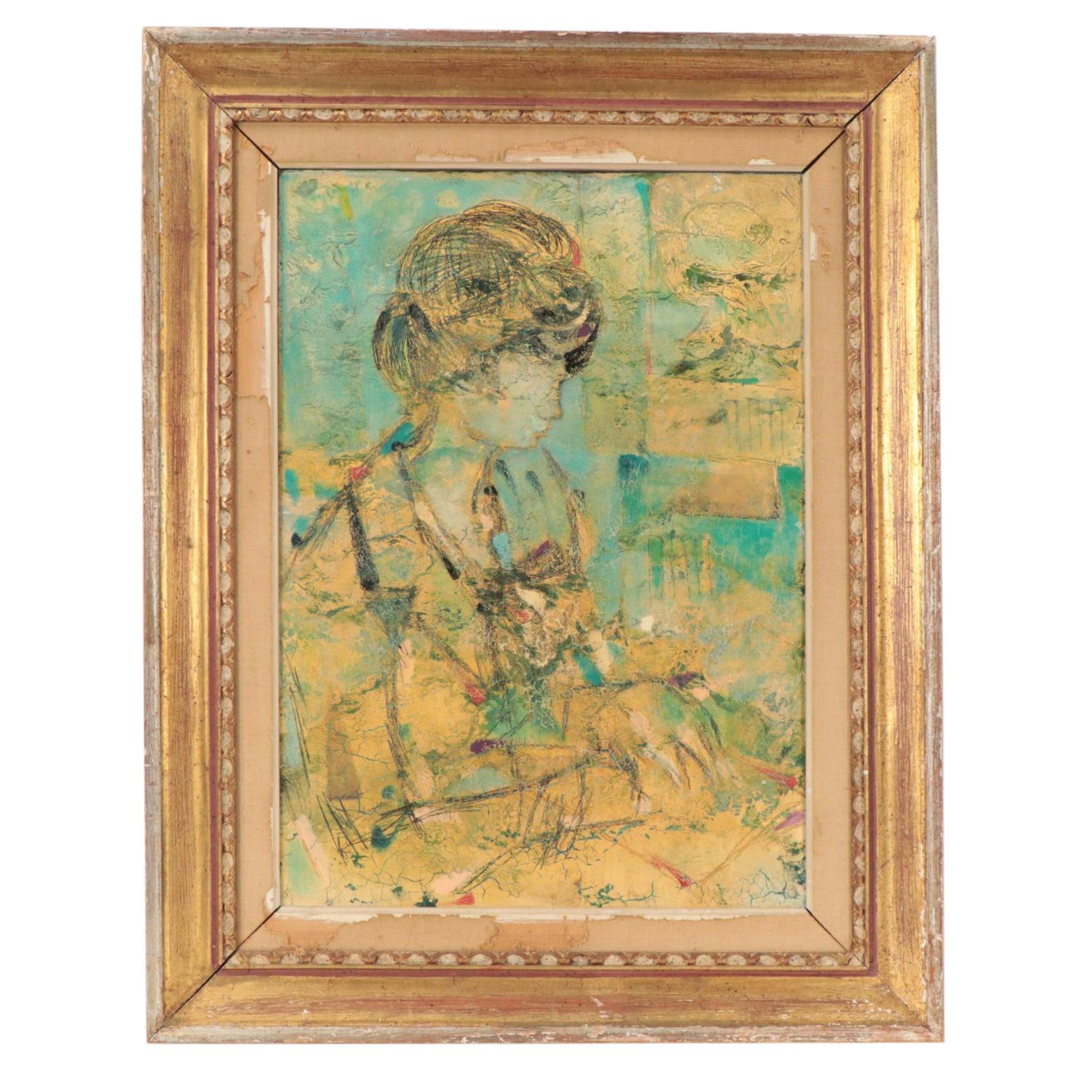 Lazzaro Donati Oil Painting Seated Woman "Fanciulla Che Legge In Celeste," 1963