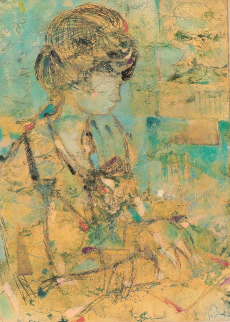 Lazzaro Donati Oil Painting Seated Woman "Fanciulla Che Legge In Celeste," 1963