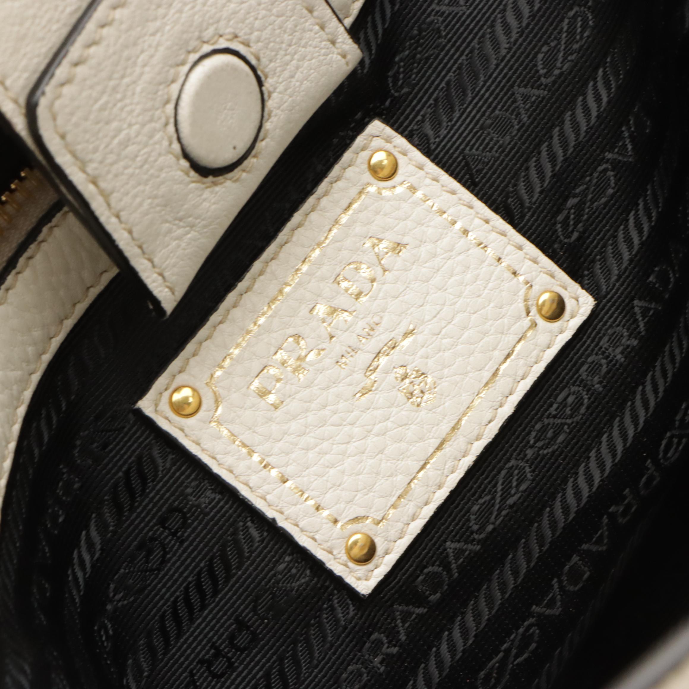 Prada White Grained Leather Shoulder Tote