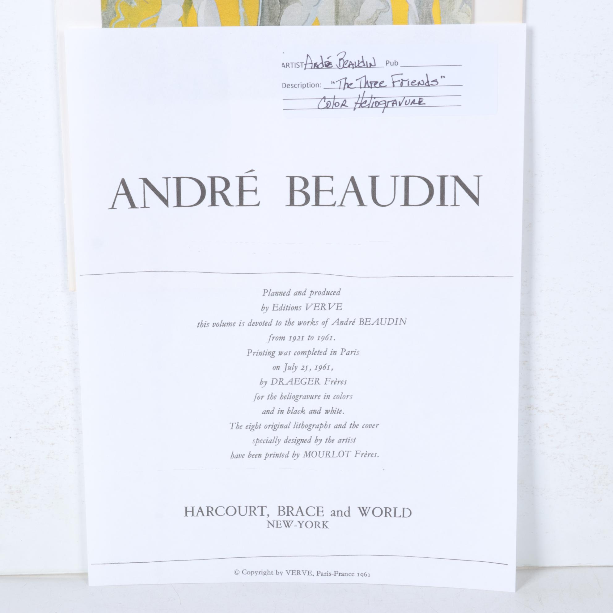 André Beaudin Heliogravure "The Three Friends" From "André Beaudin," 1961